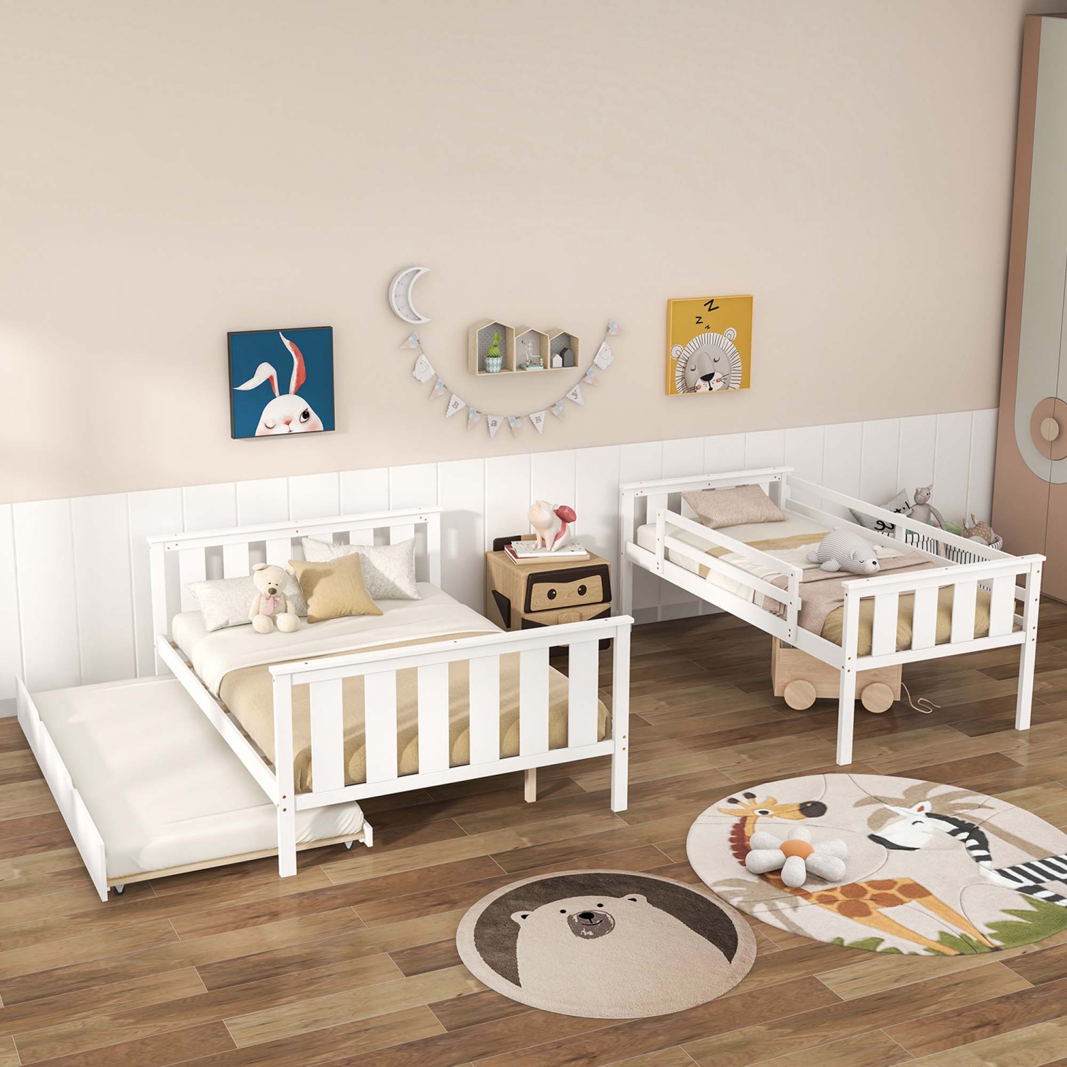 Costway Twin Over Full Bunk Bed with Trundle Ladder Safety Guardrails 3-in-1 Beds