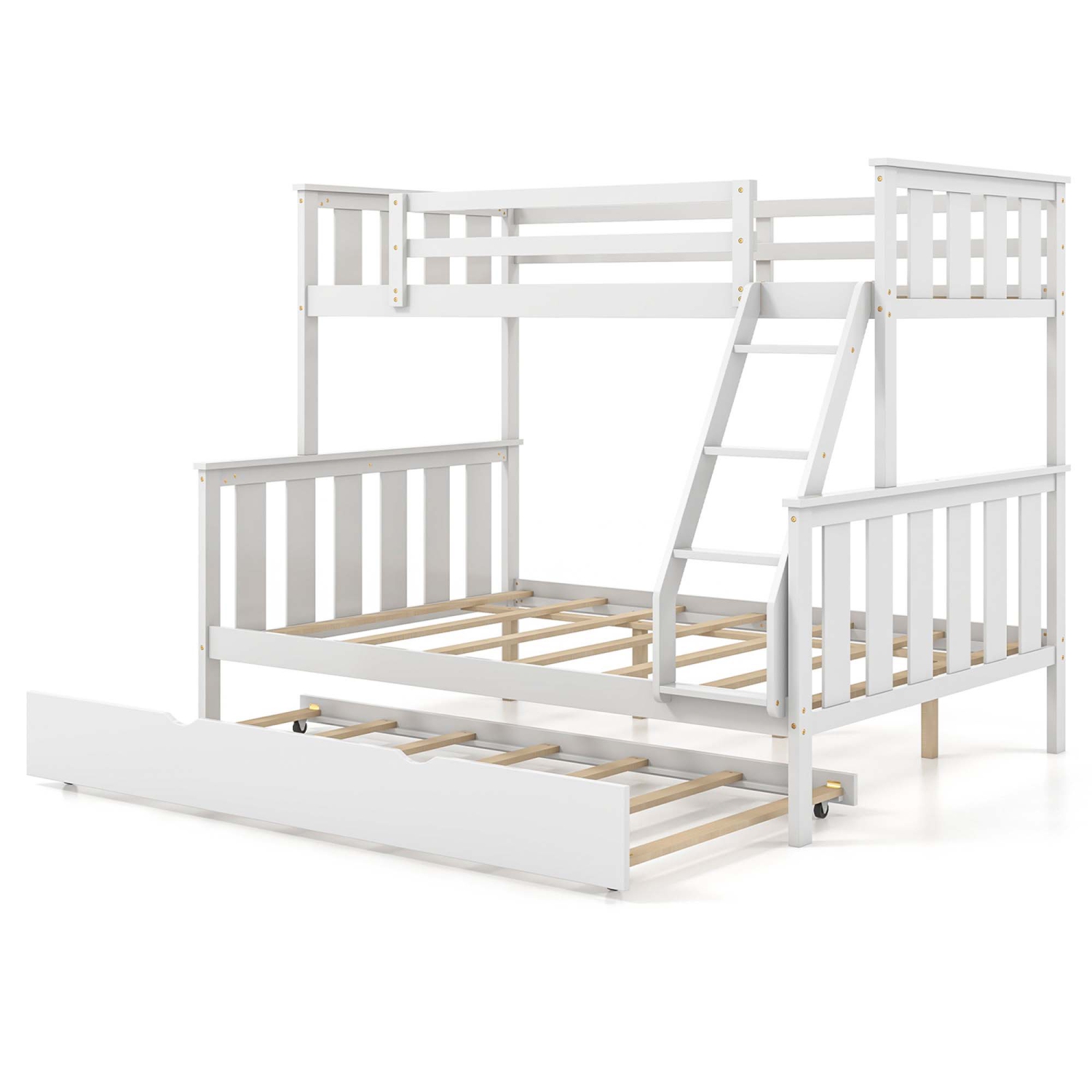 Costway Twin Over Full Bunk Bed with Trundle Ladder Safety Guardrails 3-in-1 Beds