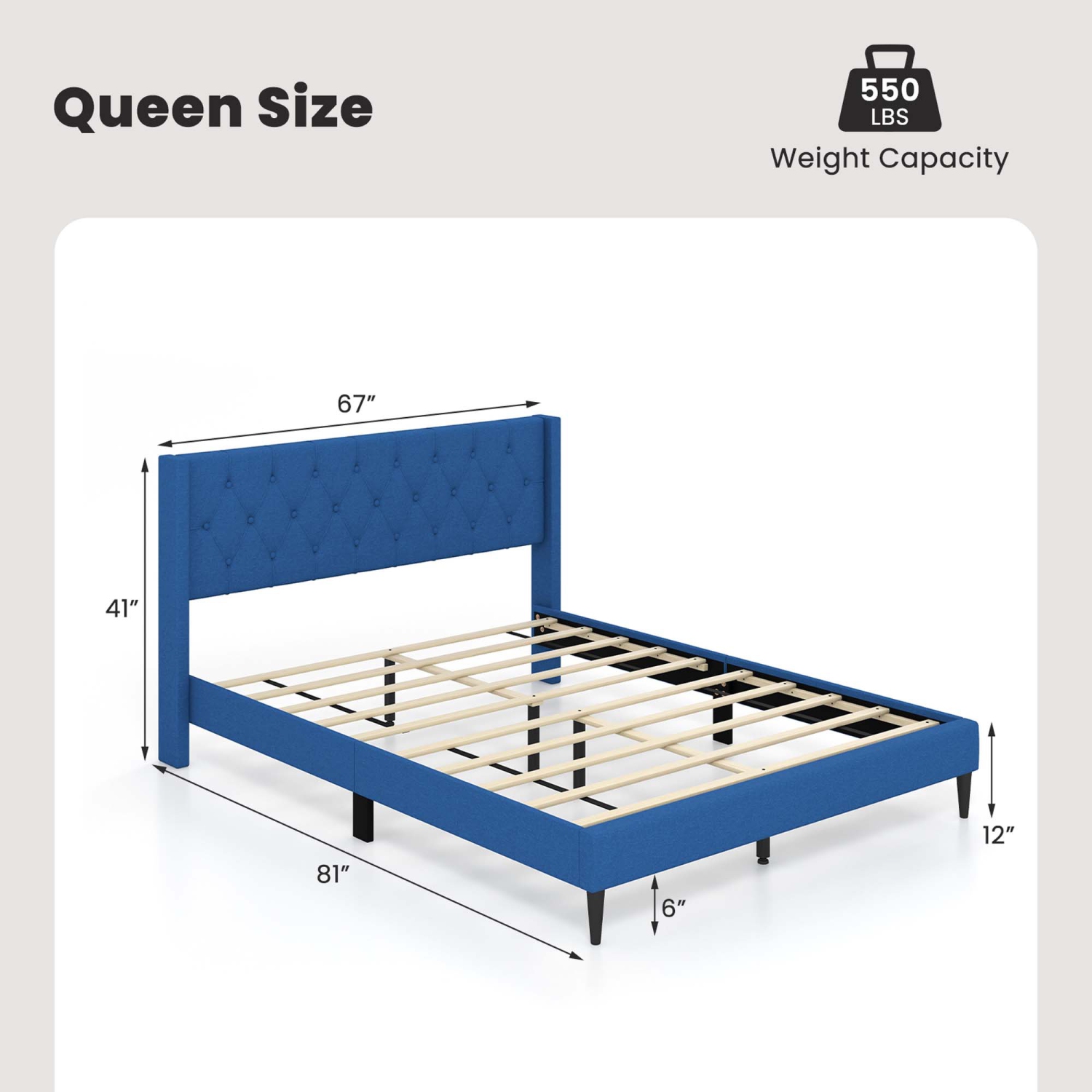 Costway Queen Size Upholstered Platform Bed with Button Tufted Wingback Headboard