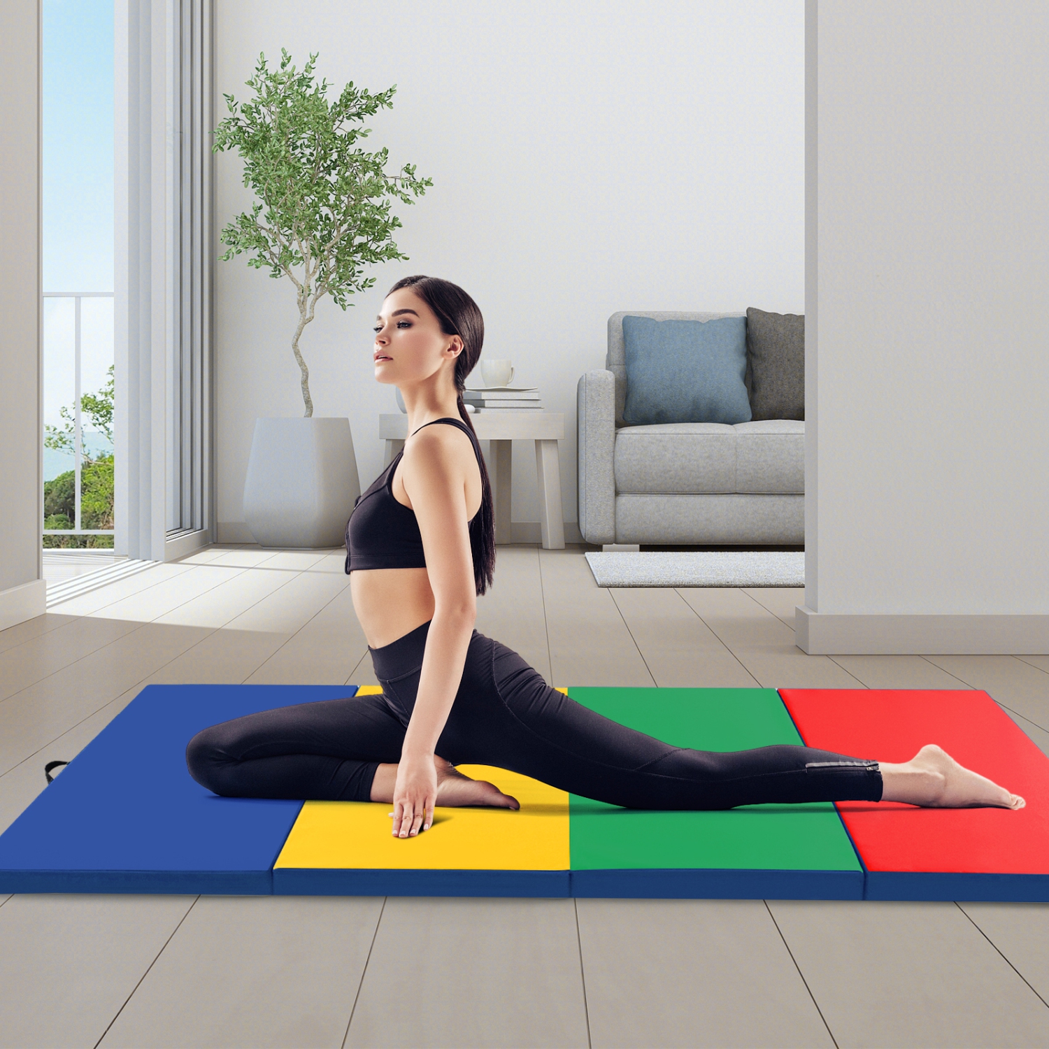 Costway 10' x 4' x 2" 4-Panel Folding Exercise Mat with Carrying Handles for Gym Yoga