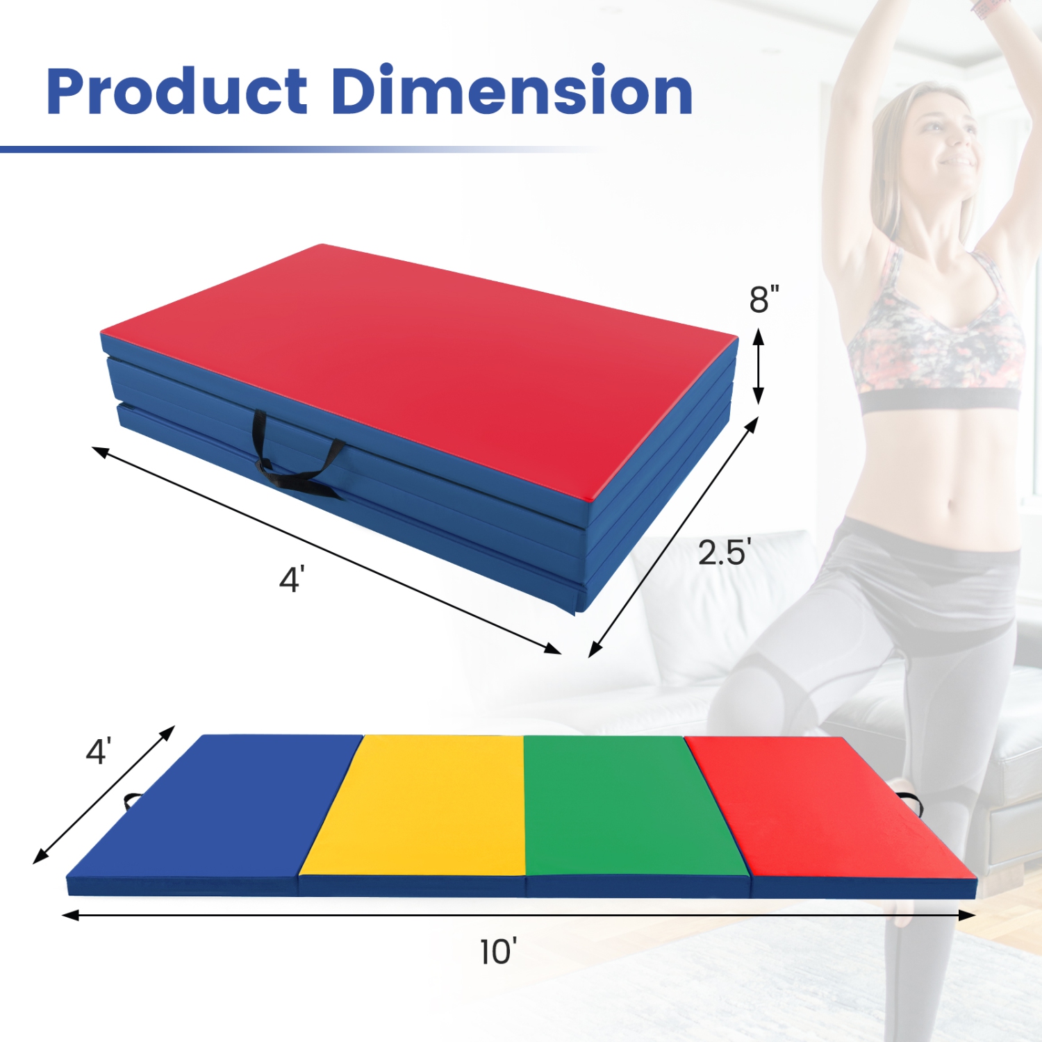 Costway 10' x 4' x 2" 4-Panel Folding Exercise Mat with Carrying Handles for Gym Yoga