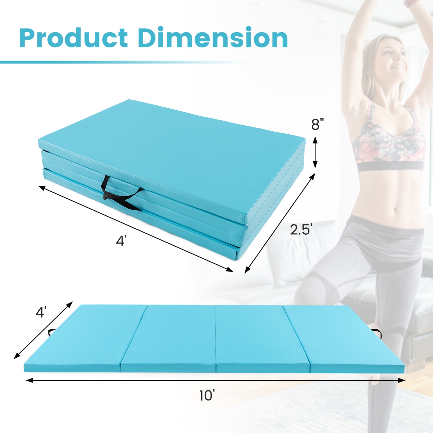 Costway 10' x 4' x 2" 4-Panel Folding Exercise Mat with Carrying Handles for Gym Yoga