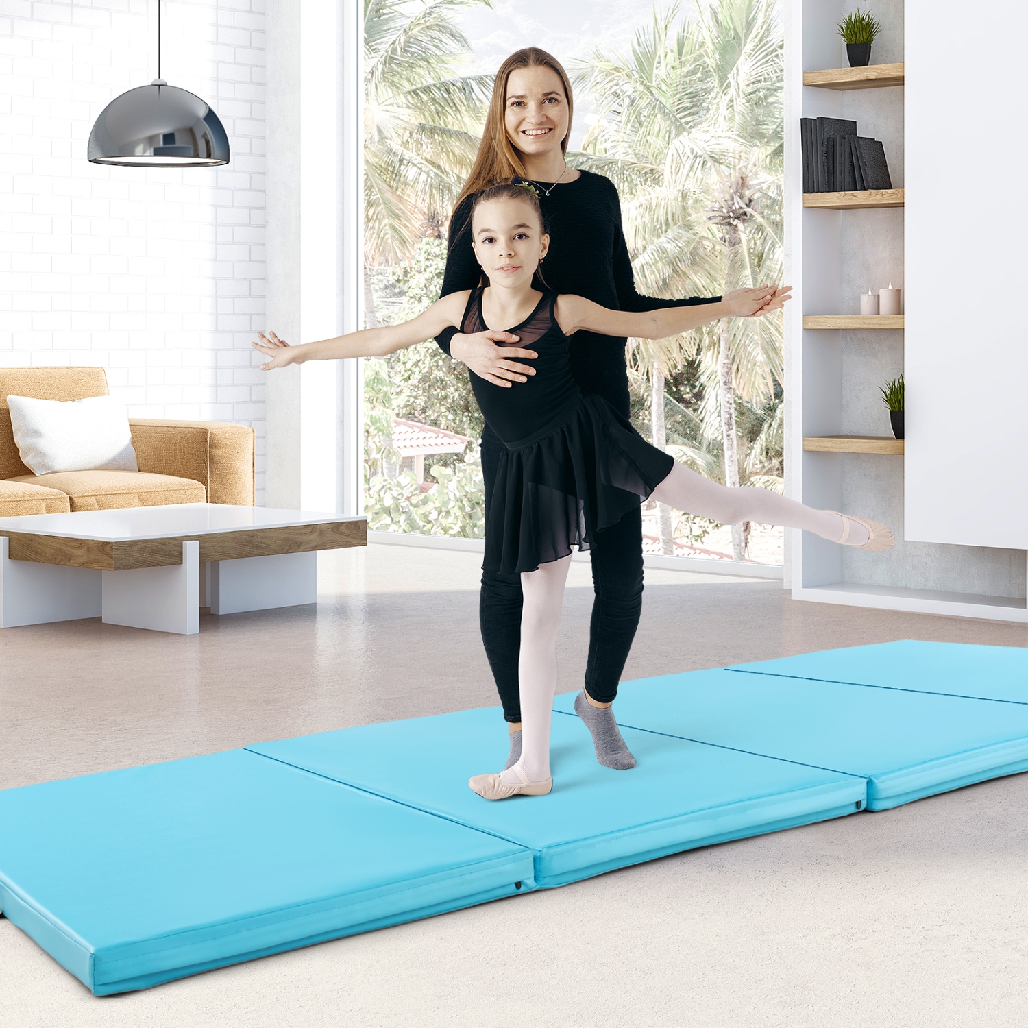 Costway 10' x 4' x 2" 4-Panel Folding Exercise Mat with Carrying Handles for Gym Yoga