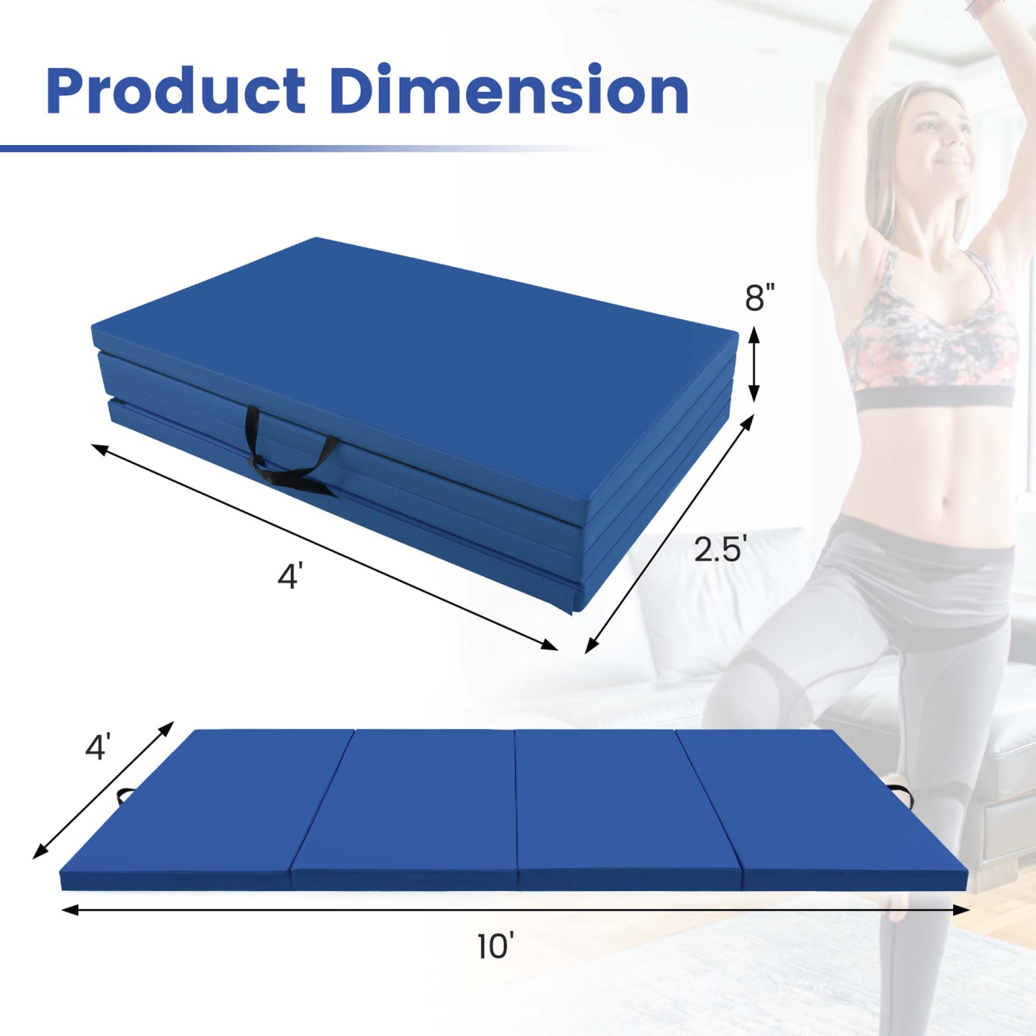 Costway 10' x 4' x 2" 4-Panel Folding Exercise Mat with Carrying Handles for Gym Yoga