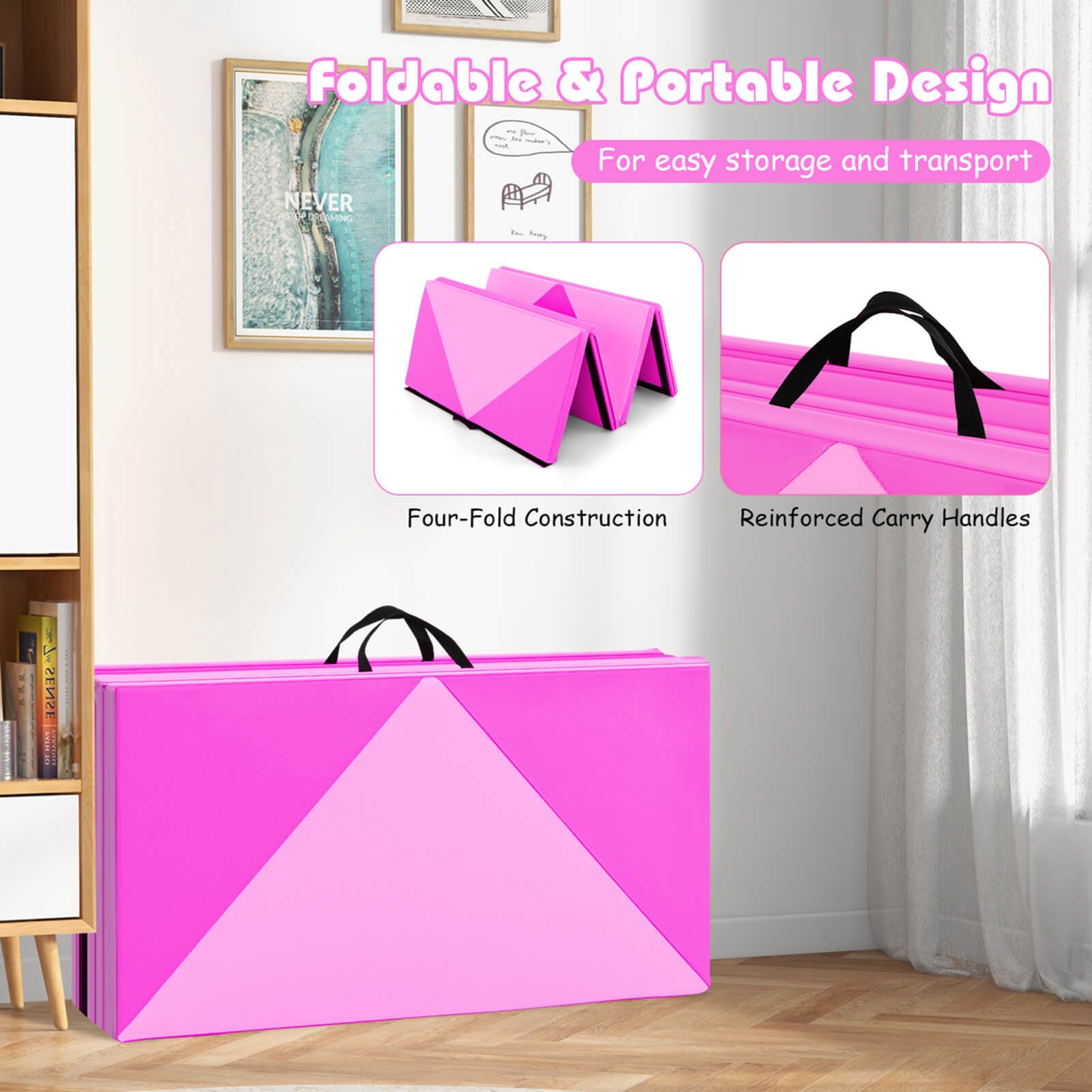 Costway Folding Gymnastics Mat 8' x 4' x 2" PU Leather Tumbling Exercise Mat Yoga Gym