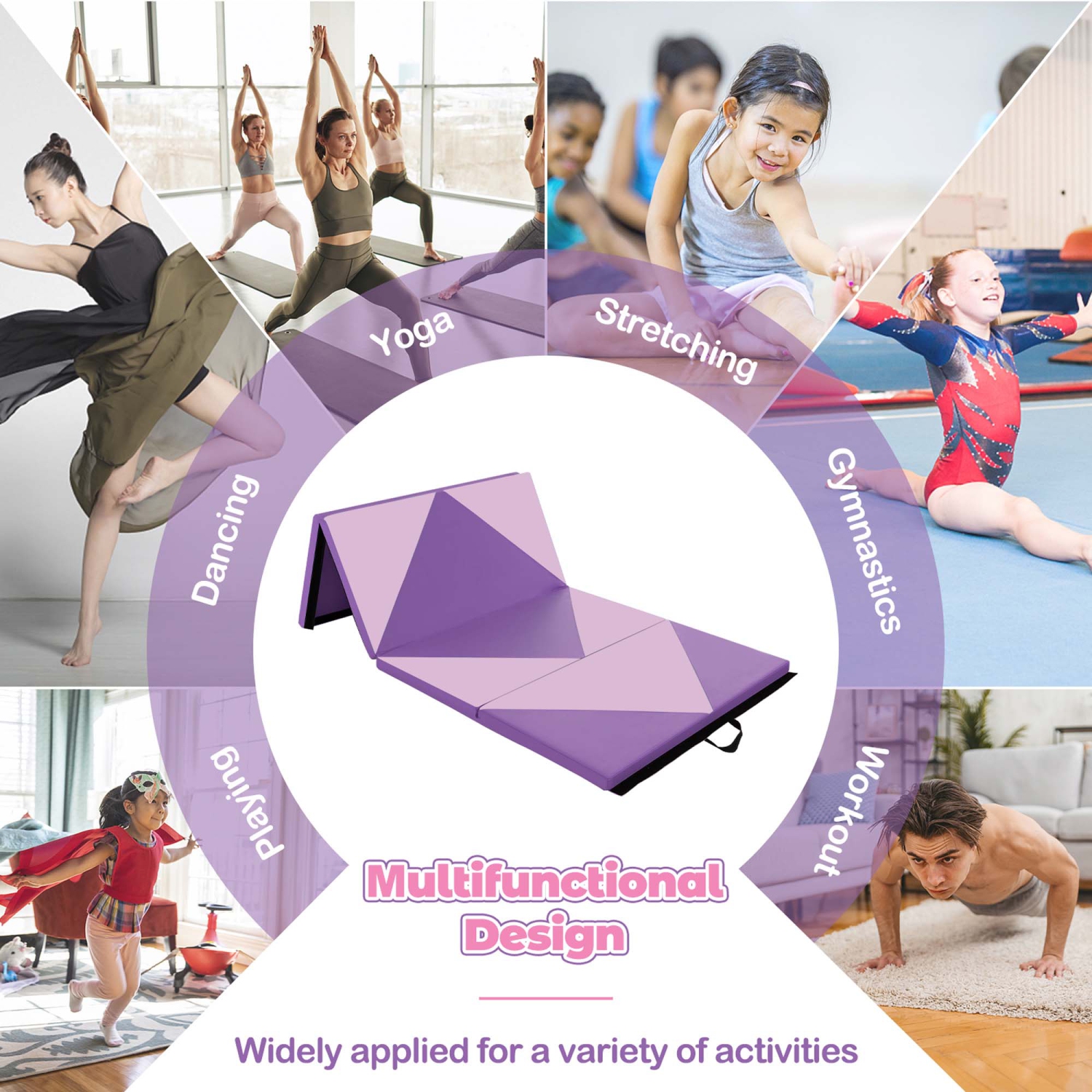 Costway Folding Gymnastics Mat 8' x 4' x 2" PU Leather Tumbling Exercise Mat Yoga Gym