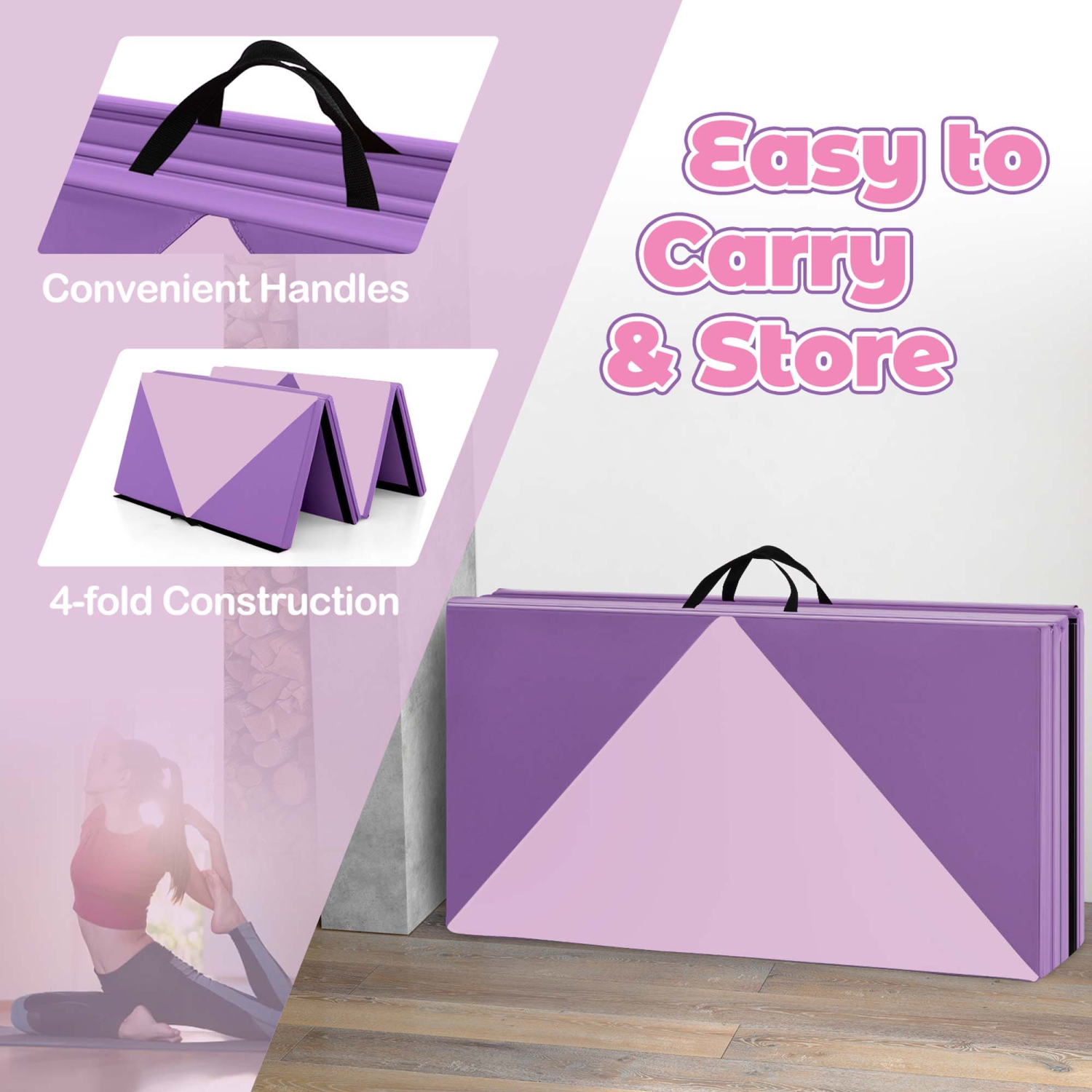 Costway Folding Gymnastics Mat 8' x 4' x 2" PU Leather Tumbling Exercise Mat Yoga Gym