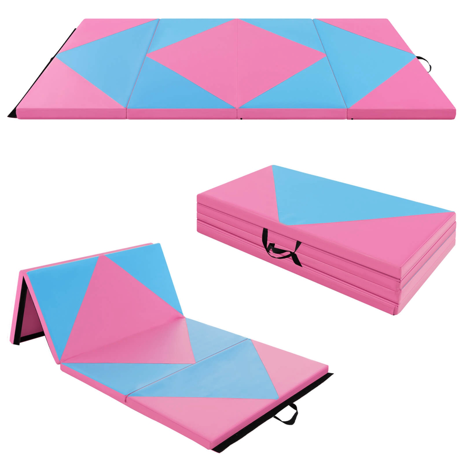 Costway Folding Gymnastics Mat 8' x 4' x 2" PU Leather Tumbling Exercise Mat Yoga Gym