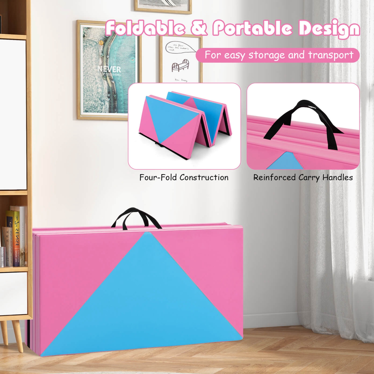 Costway Folding Gymnastics Mat 8' x 4' x 2" PU Leather Tumbling Exercise Mat Yoga Gym