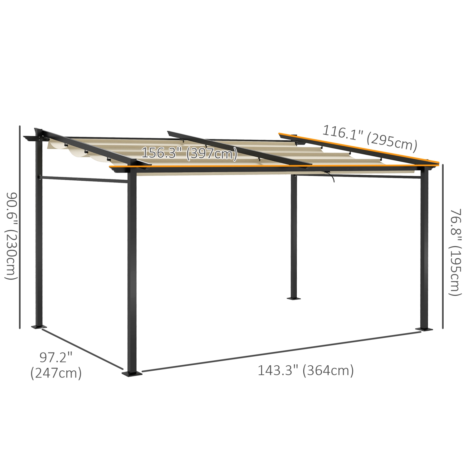 Outsunny 10' x 13' Metal Pergola with Sliding Roof Canopy, Retractable Pergola Canopy for Outdoor, Patio, Beige