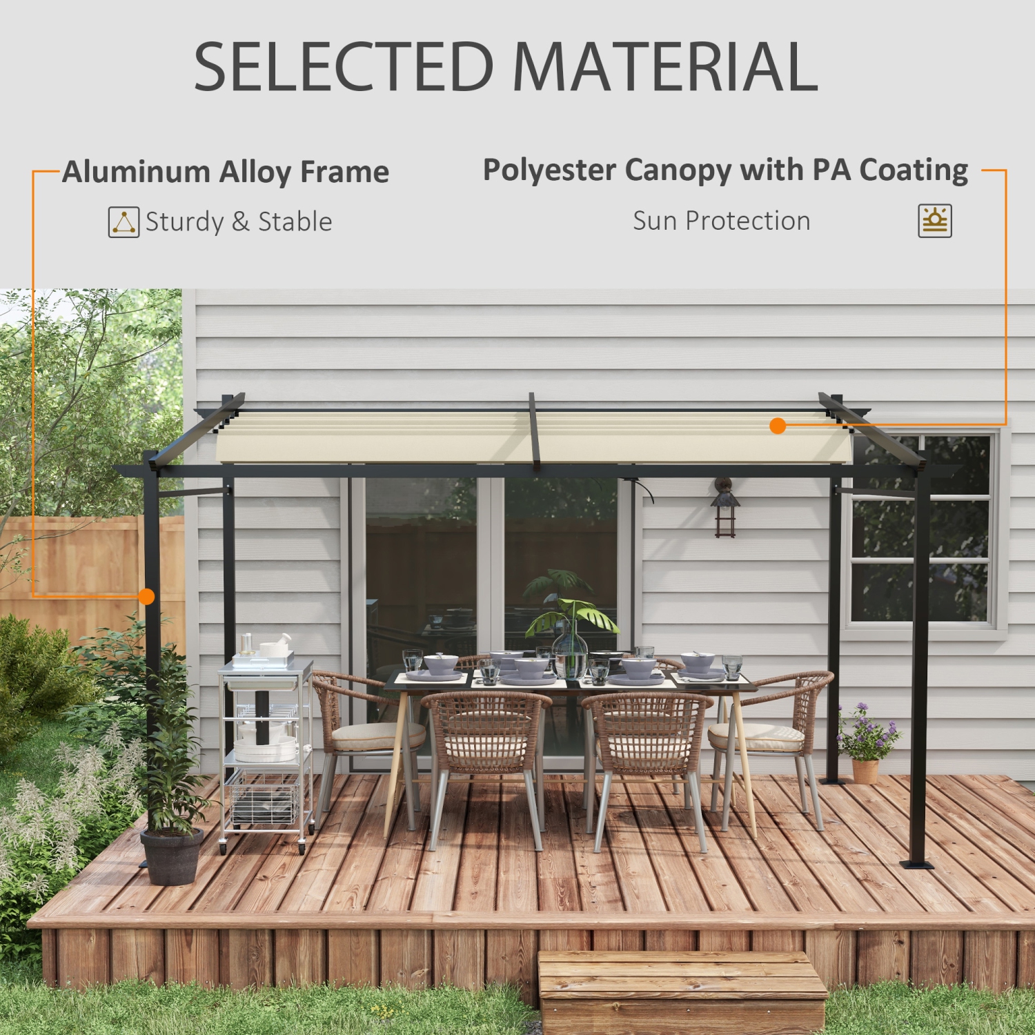 Outsunny 10' x 13' Metal Pergola with Sliding Roof Canopy, Retractable Pergola Canopy for Outdoor, Patio, Beige