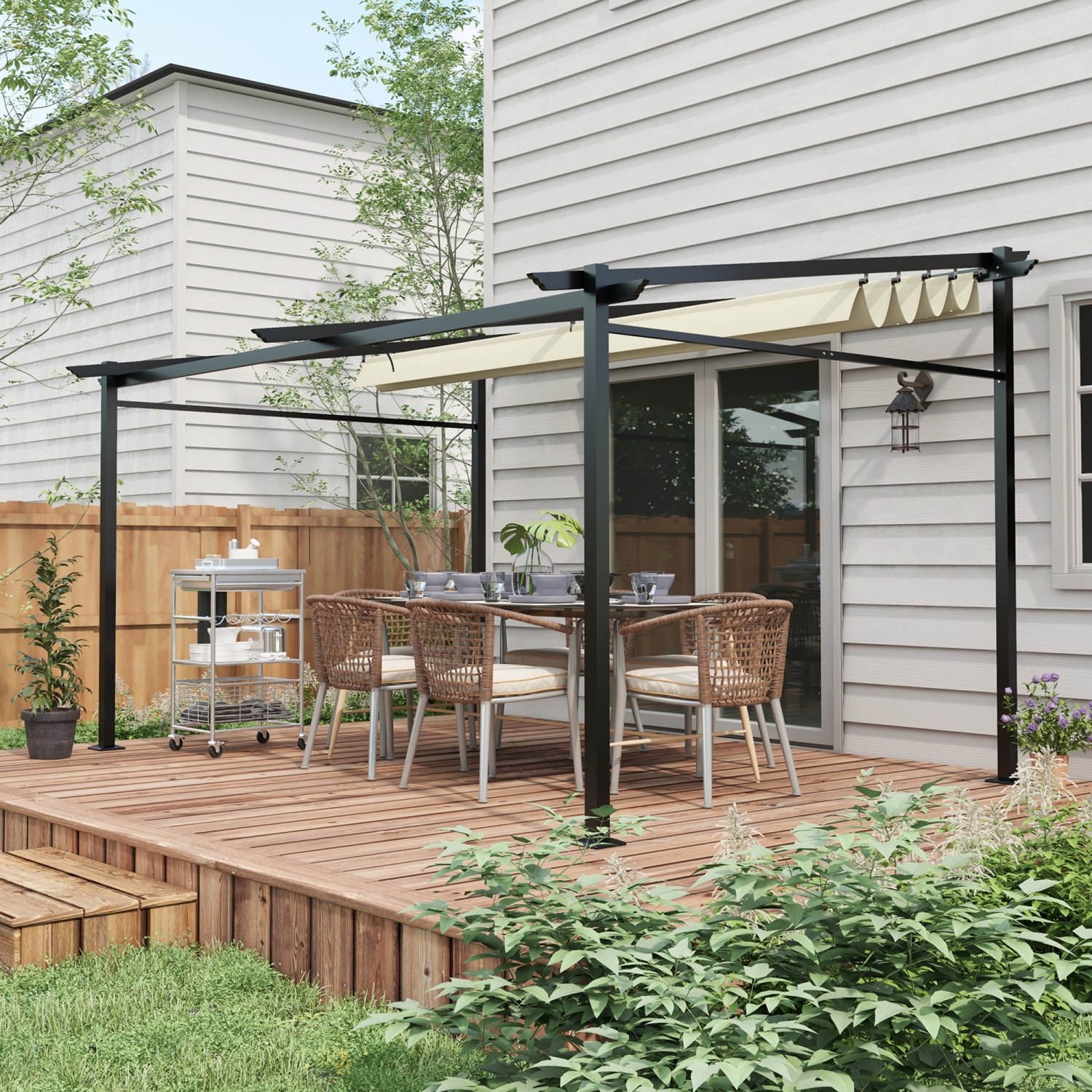 Outsunny 10' x 13' Metal Pergola with Sliding Roof Canopy, Retractable Pergola Canopy for Outdoor, Patio, Beige