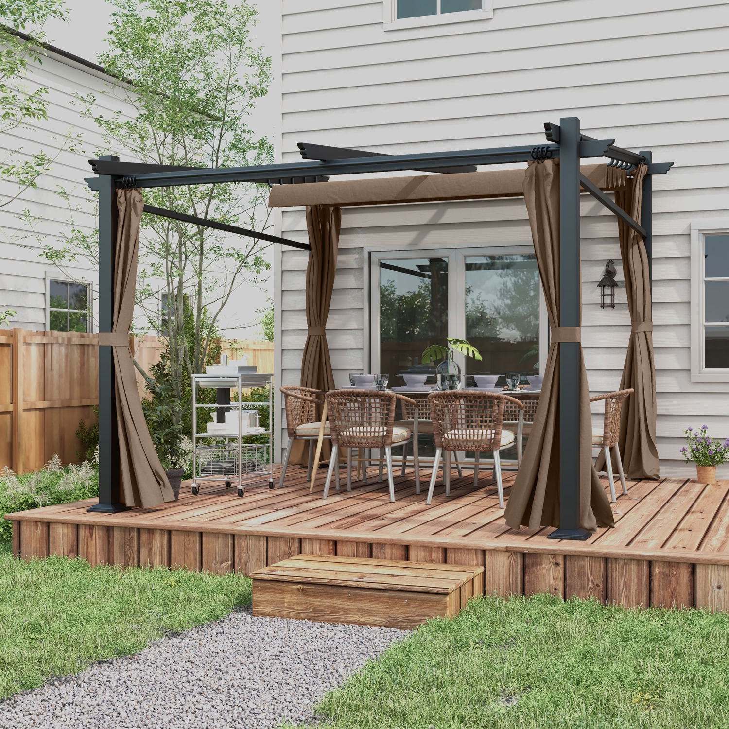 Outsunny 10' x 10' Metal Pergola with Sliding Roof Canopy, Retractable Pergola Canopy for Outdoor, Patio, Coffee