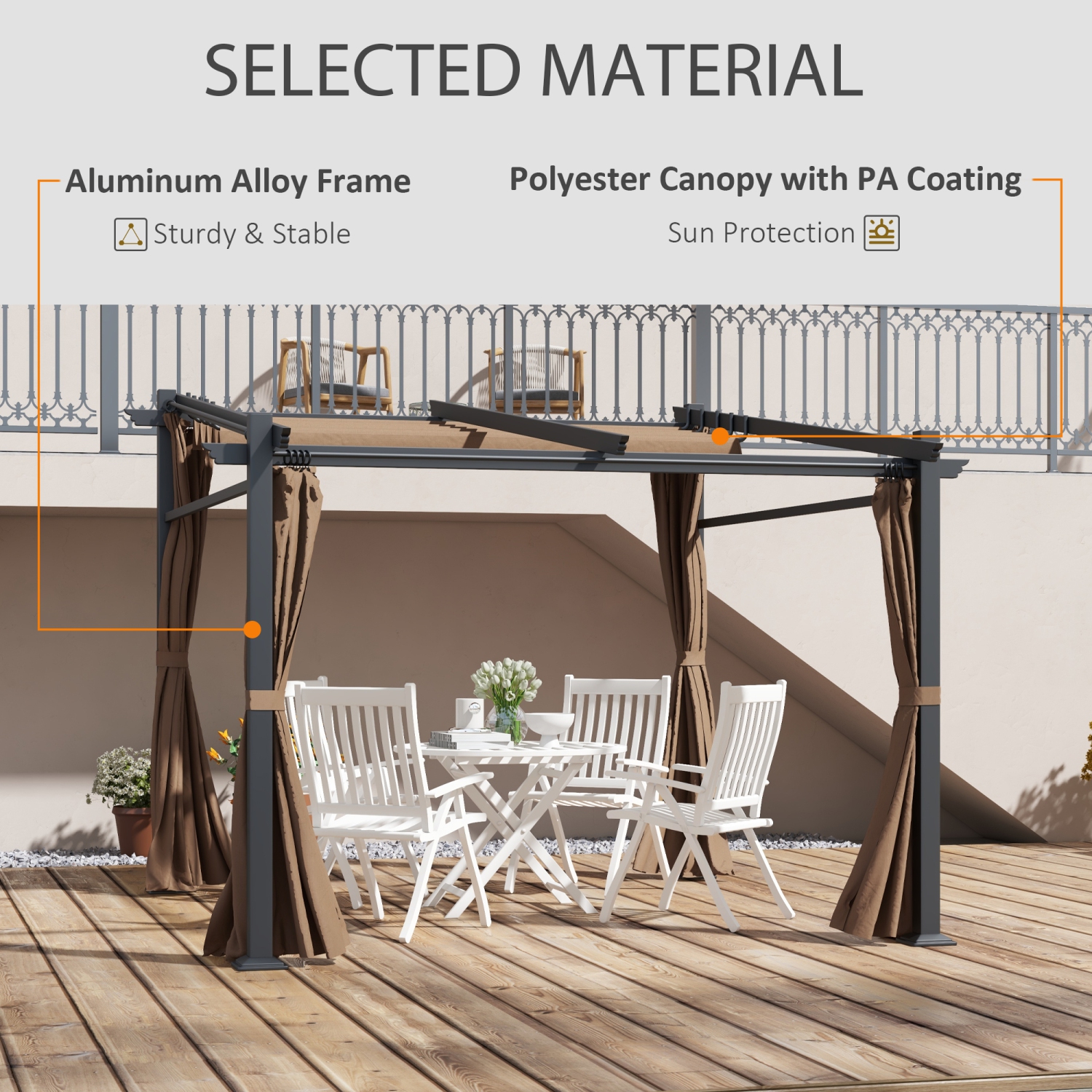 Outsunny 10' x 10' Metal Pergola with Sliding Roof Canopy, Retractable Pergola Canopy for Outdoor, Patio, Coffee