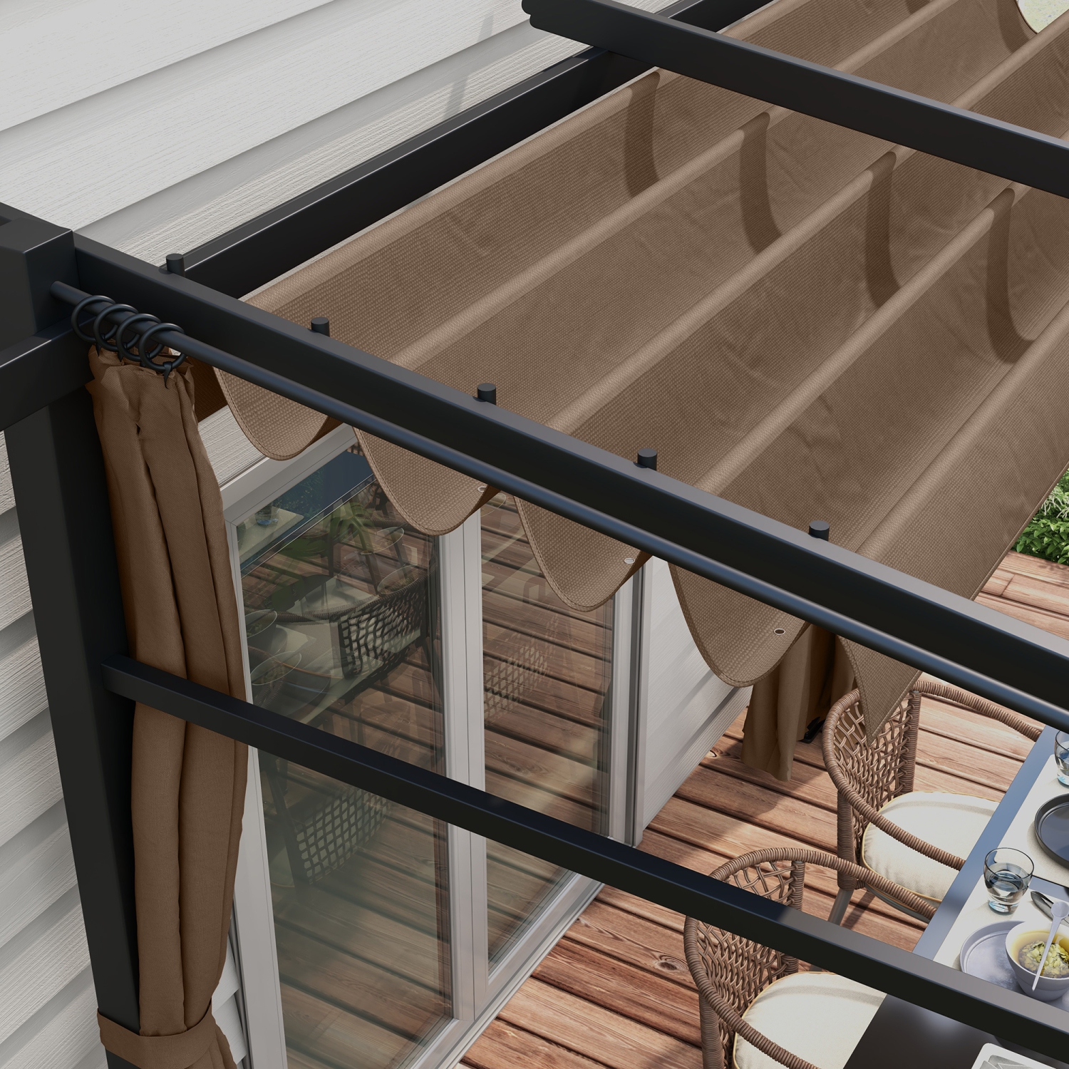 Outsunny 10' x 10' Metal Pergola with Sliding Roof Canopy, Retractable Pergola Canopy for Outdoor, Patio, Coffee