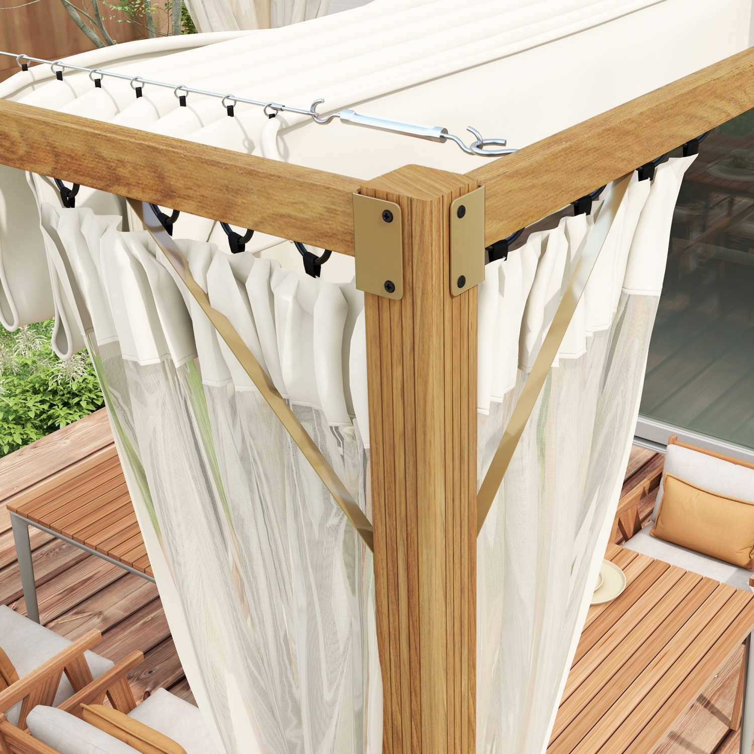 Outsunny 10 x 10 ft Pergola, Retractable Pergola Canopy with Netting Sidewalls and Aluminium Frame, Outdoor Sun Shade Shelter for Grill, Patio, Deck,