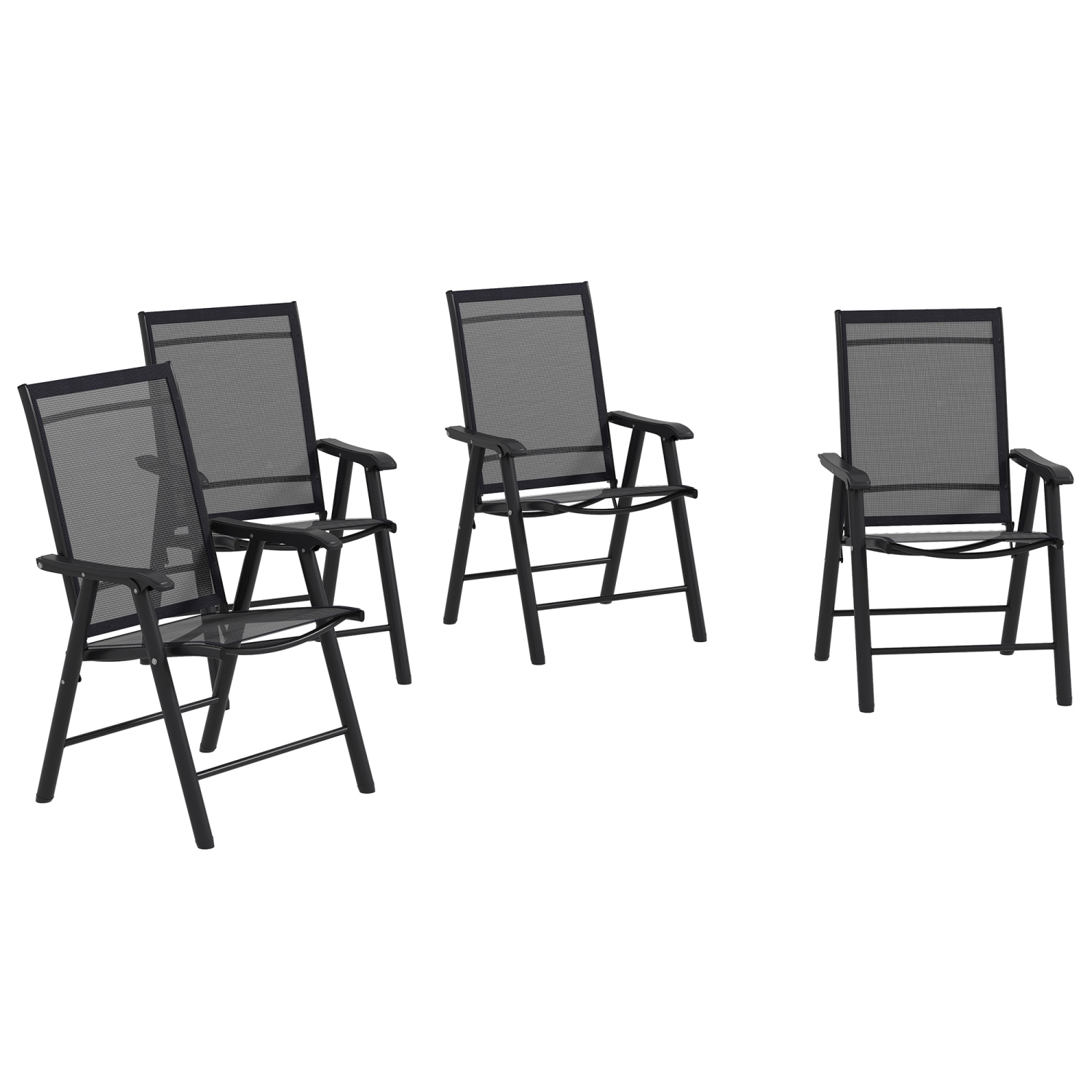 Outsunny 4-Piece Folding Dining Chair Set for Relaxing on Patio, Balcony, or Garden, Comfortable Outdoor Furniture with Armrests, Black