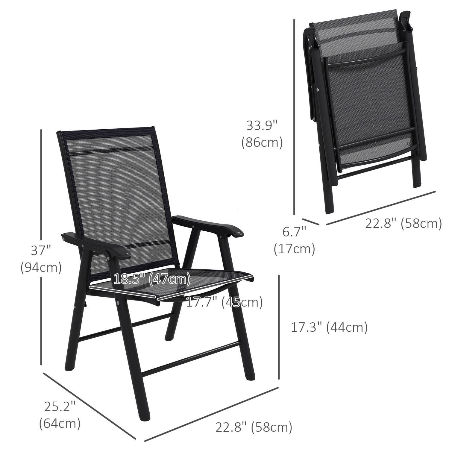 Outsunny 4-Piece Folding Dining Chair Set for Relaxing on Patio, Balcony, or Garden, Comfortable Outdoor Furniture with Armrests, Black