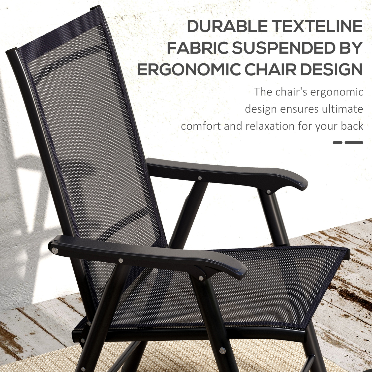 Outsunny 4-Piece Folding Dining Chair Set for Relaxing on Patio, Balcony, or Garden, Comfortable Outdoor Furniture with Armrests, Black