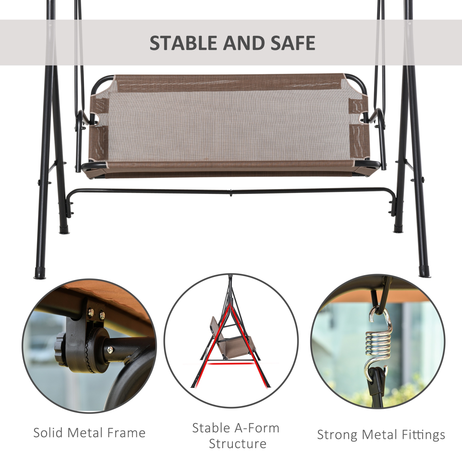 Balancelle de patio pour 2 personnes Outsunny, banc de porche à 2 places avec auvent réglable, siège en filet respirable et cadre en acier pour