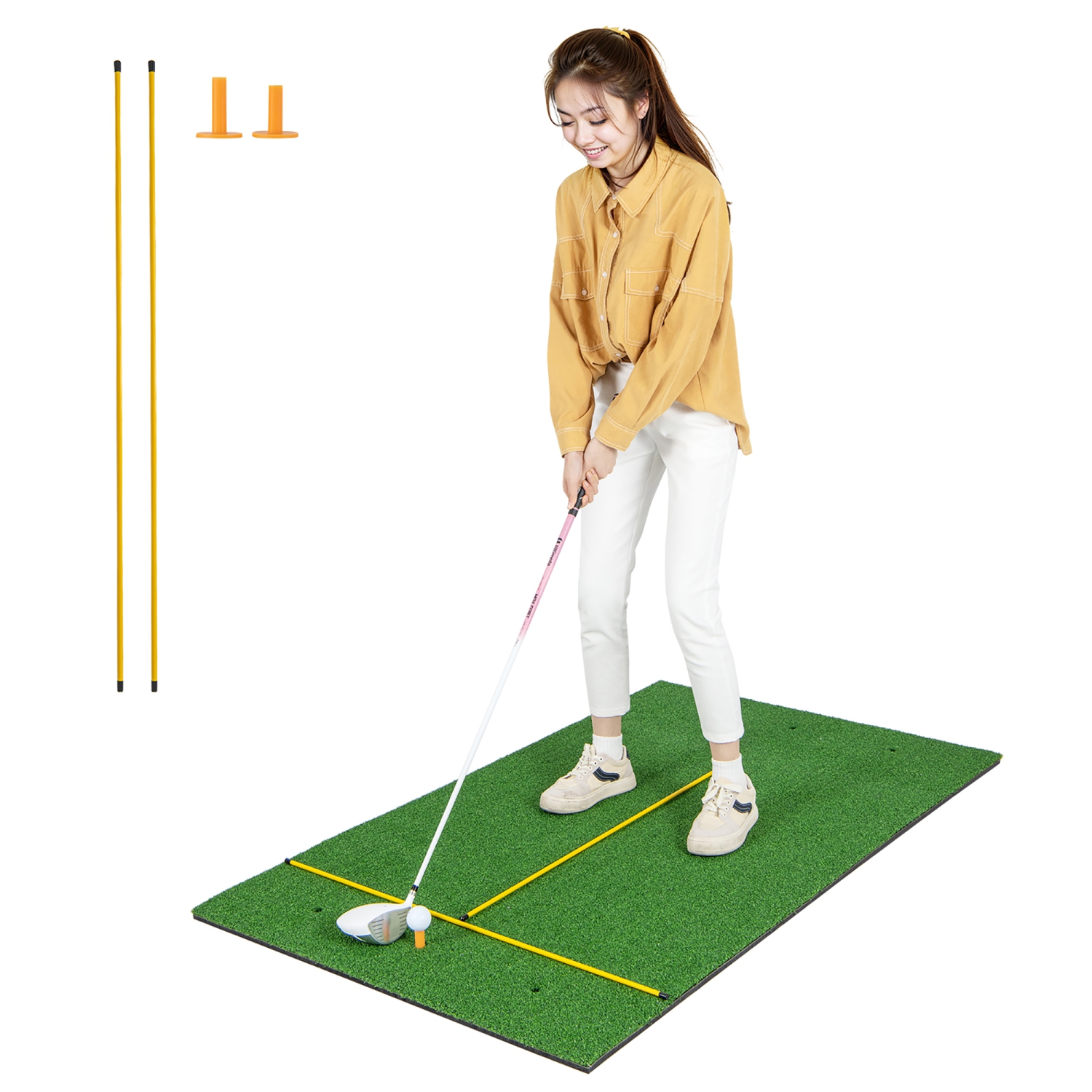 Gymax 5 x 3 FT Golf Hitting Mat Artificial Indoor Outdoor Turf Golf Training Mat 27 mm