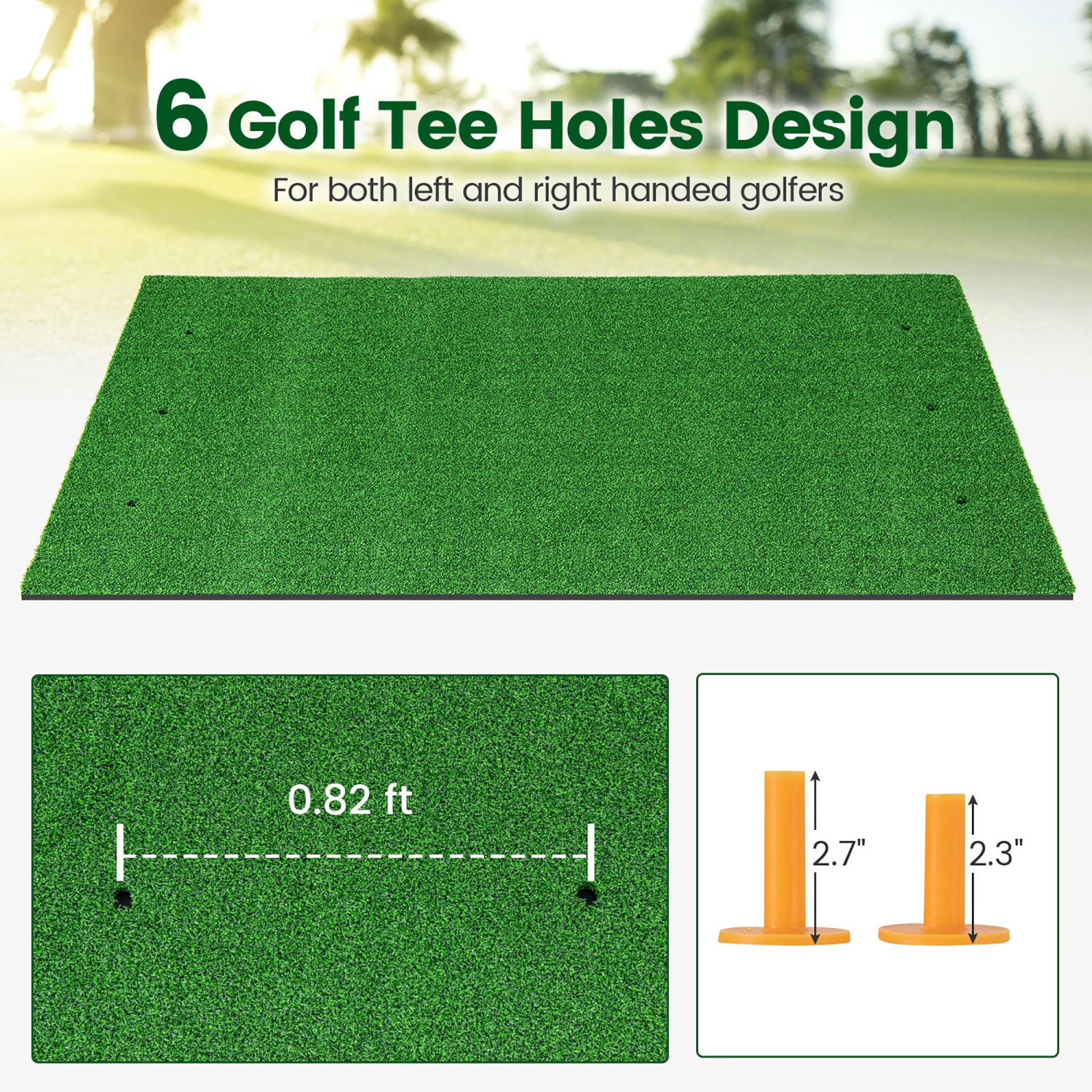 Gymax 5 x 3 FT Golf Hitting Mat Artificial Indoor Outdoor Turf Golf Training Mat 27 mm