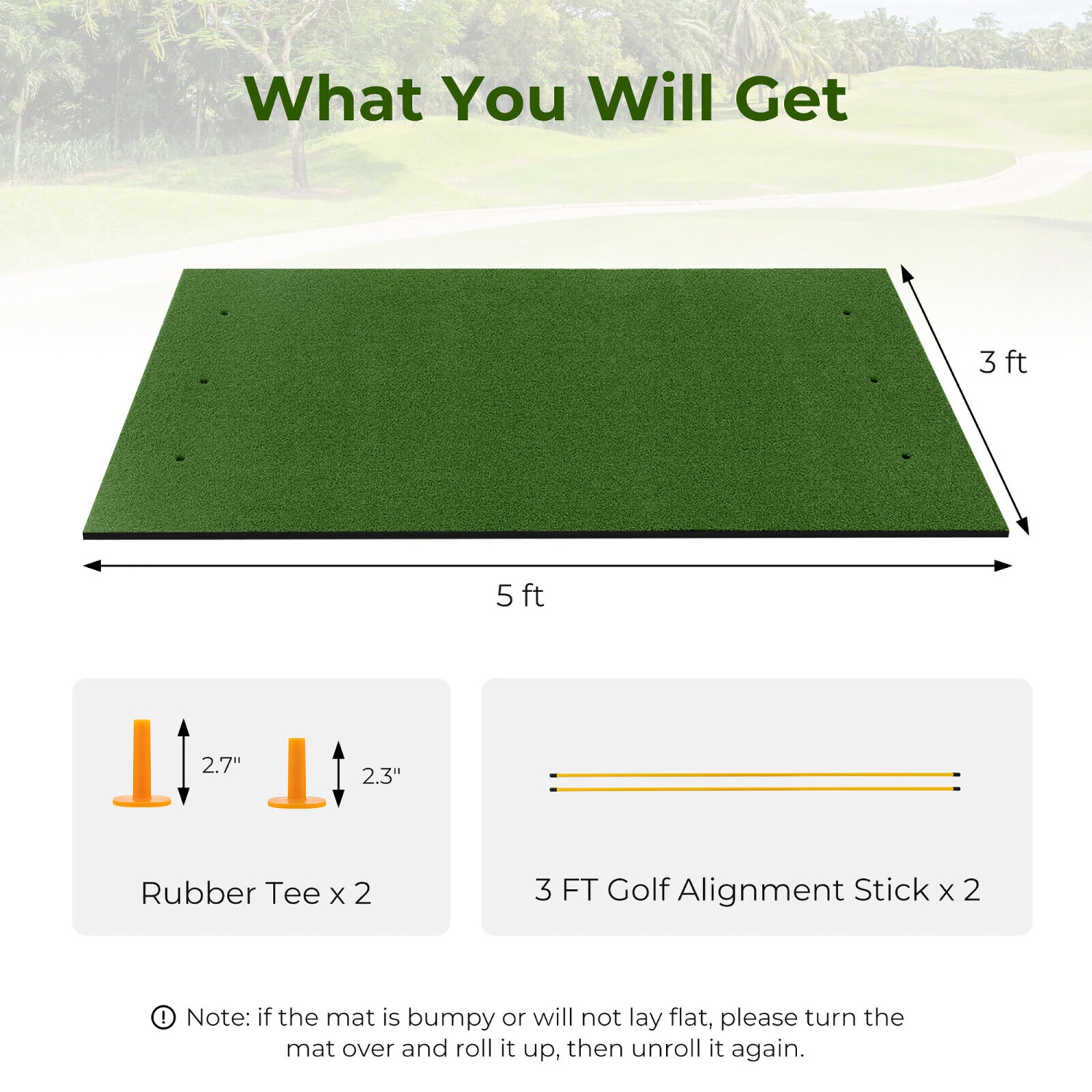 Gymax 5 x 3 FT Golf Hitting Mat Artificial Indoor Outdoor Turf Golf Training Mat 25 mm