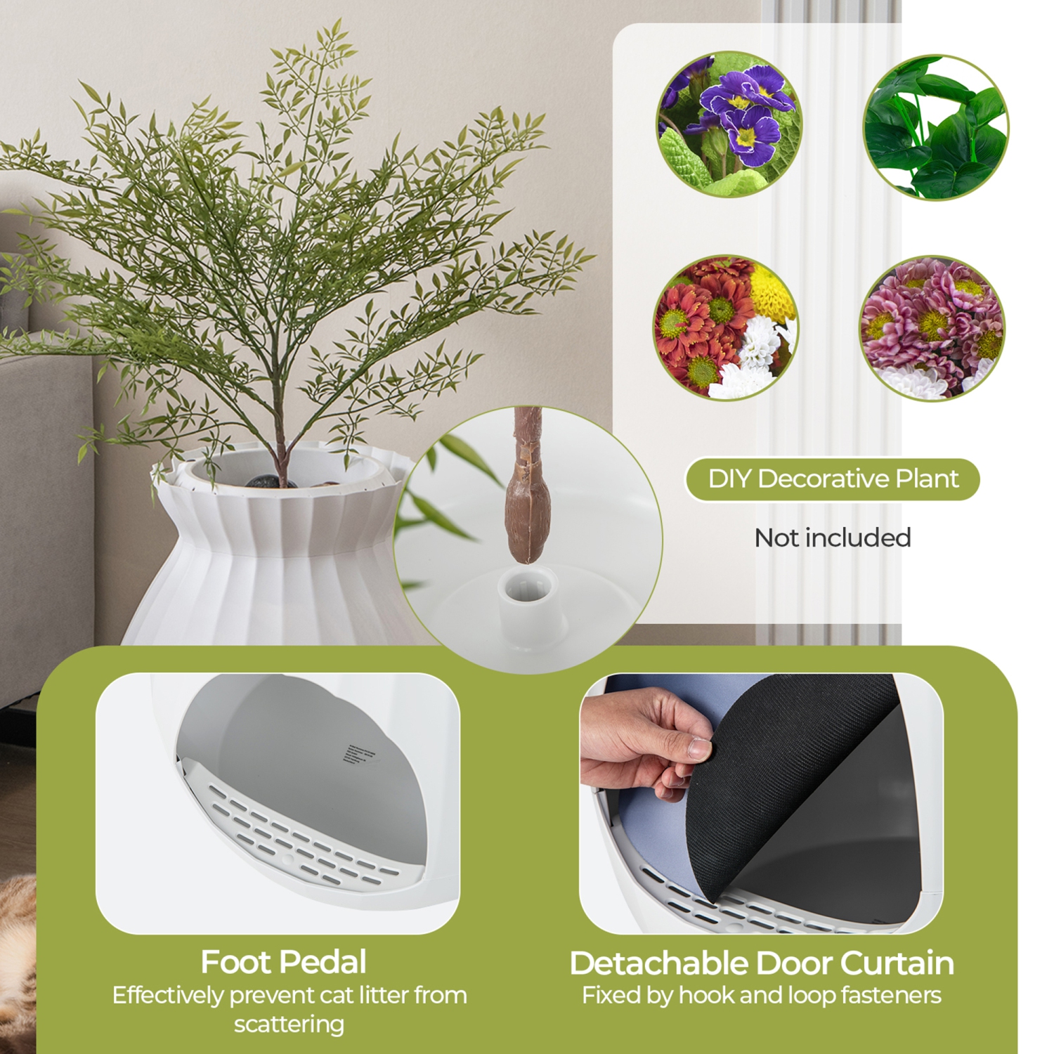 Gymax Smart Plant Cat Litter Box with Electronic Odor Removal & Sterilization