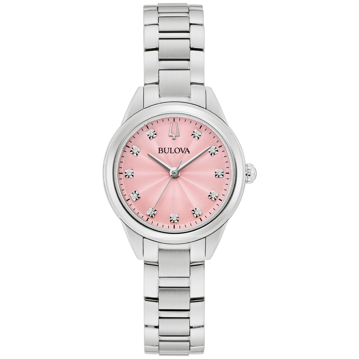 Bulova Ladies Sutton Quartz Watch 28mm Silver-Tone Stainless Steel Case and Bracelet with Pink Dial