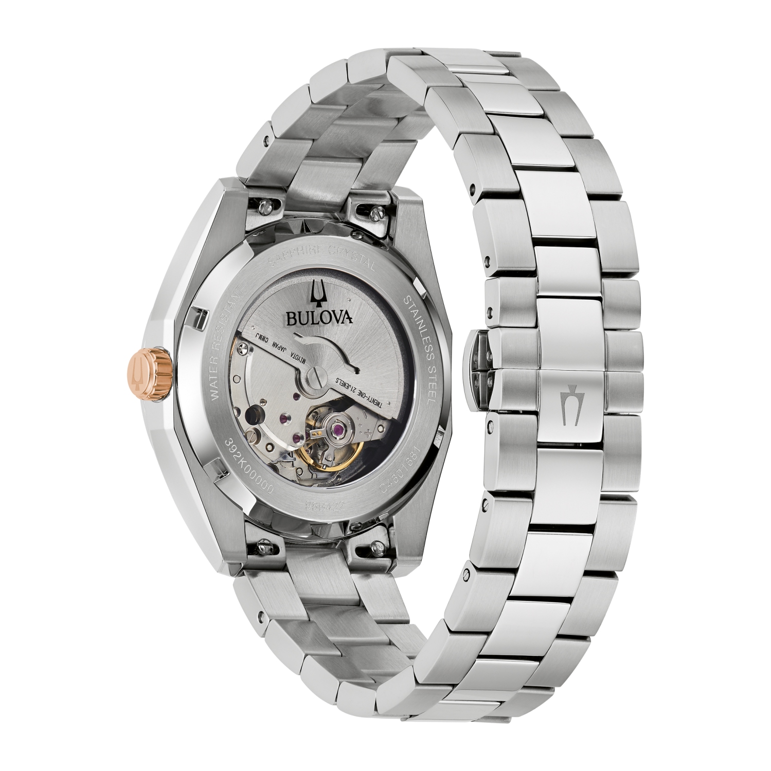 Montre automatique pour hommes Surveyor 39&nbsp;mm de Bulova avec boîtier et bracelet en acier inoxydable argenté et cadran bourgogne