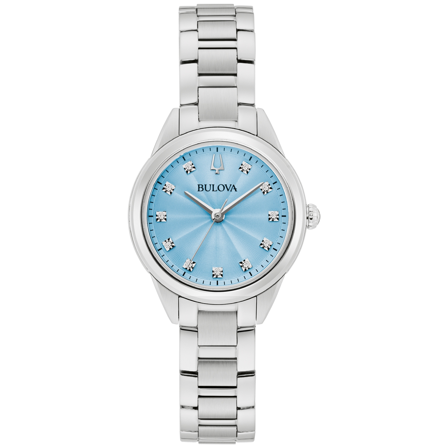 Bulova Ladies Sutton Quartz Watch 28mm Silver-Tone Stainless Steel Case and Bracelet with Light Blue Dial
