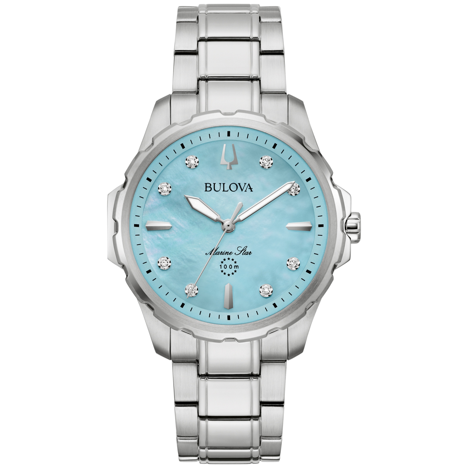 Montre à quartz pour femmes Marine Star 36&nbsp;mm de Bulova avec boîtier et bracelet en acier inoxydable argenté et cadran bleu