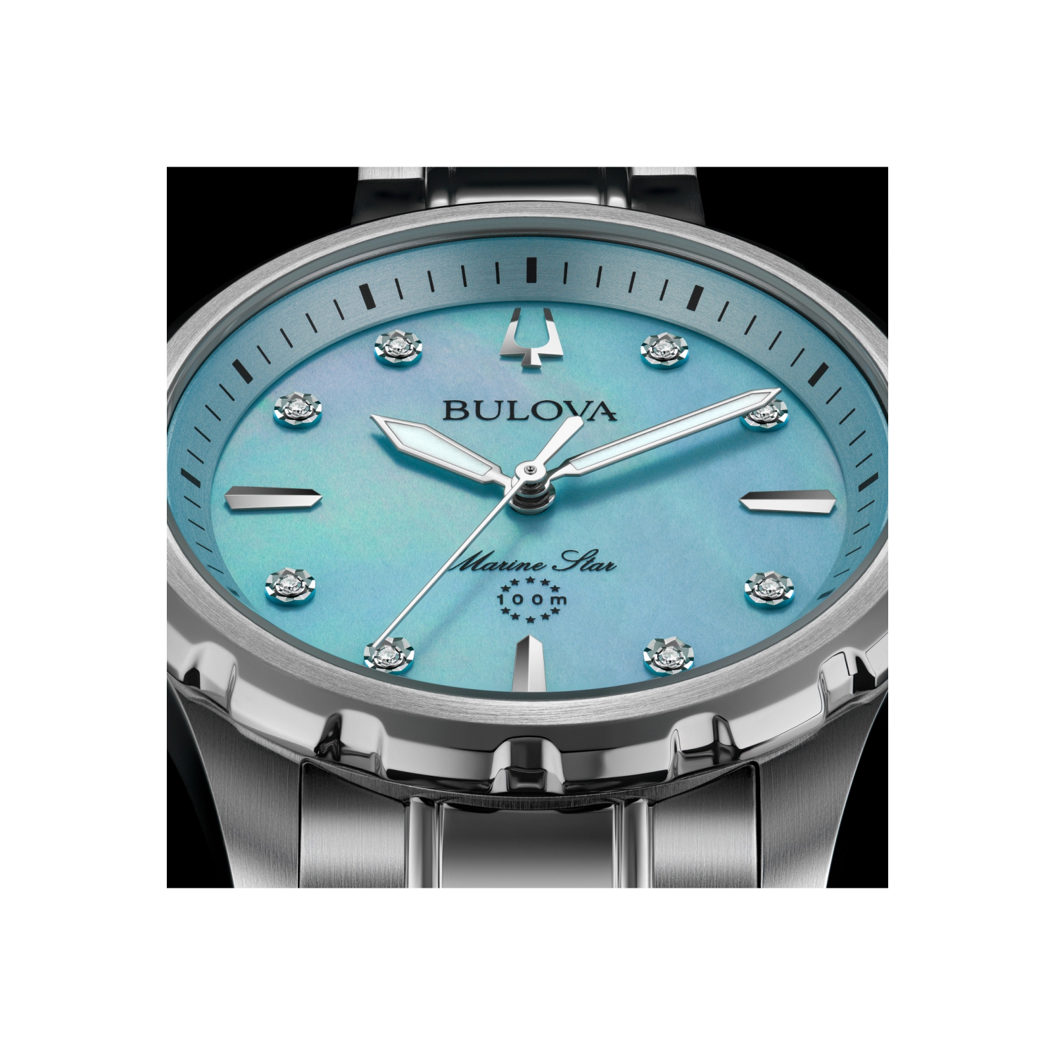 Montre à quartz pour femmes Marine Star 36 mm de Bulova avec boîtier et bracelet en acier inoxydable argenté et cadran bleu