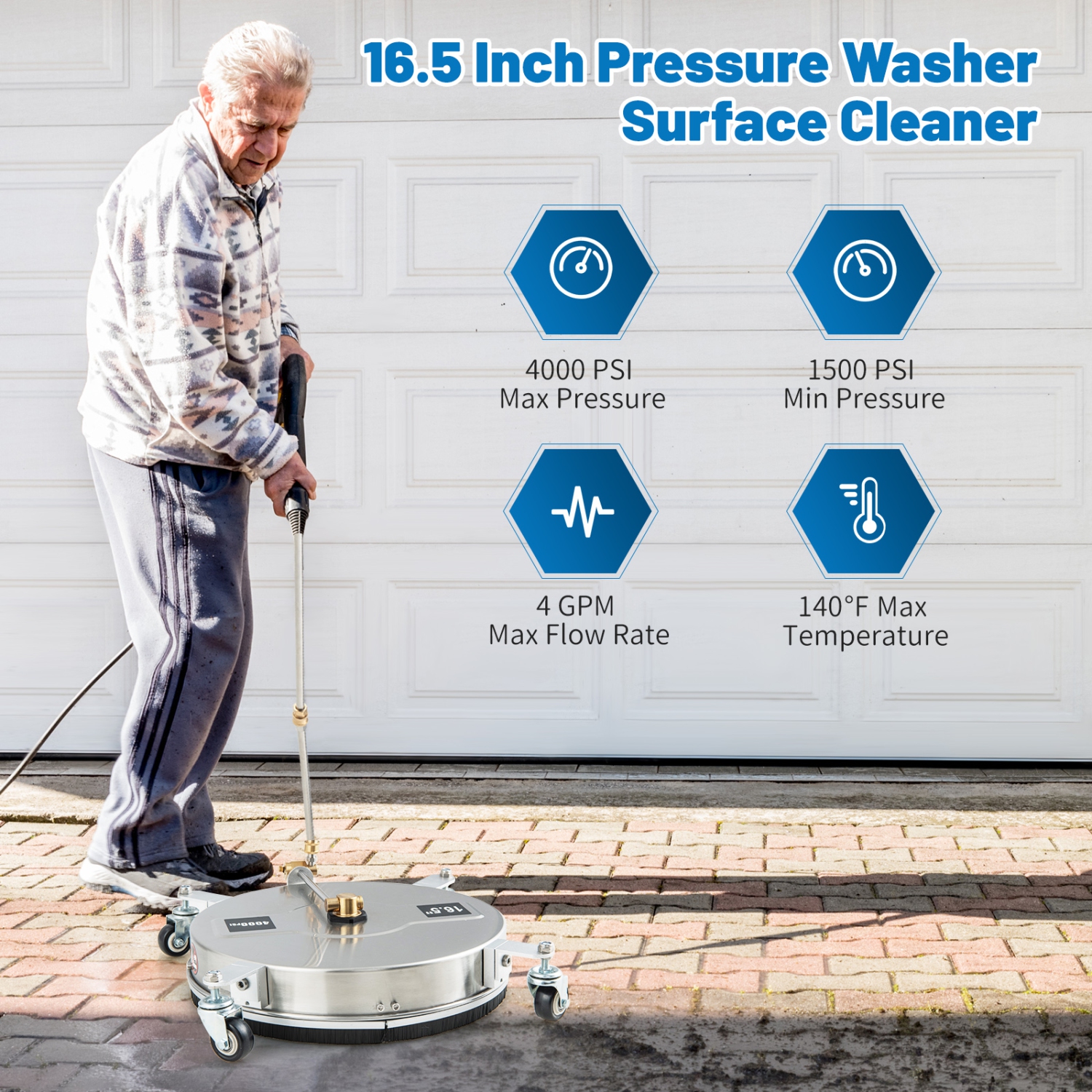 Costway 16.5" Pressure Washer Surface Cleaner Stainless Steel Surface Cleaner Attachment
