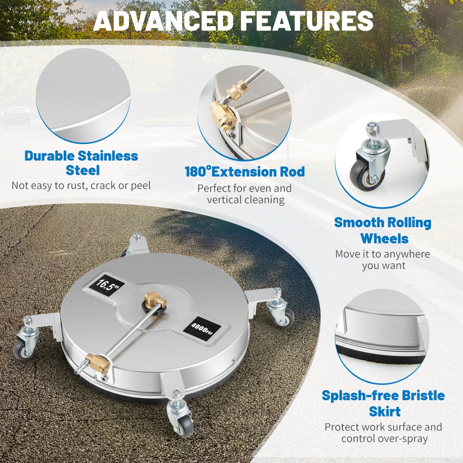 Costway 16.5" Pressure Washer Surface Cleaner Stainless Steel Surface Cleaner Attachment
