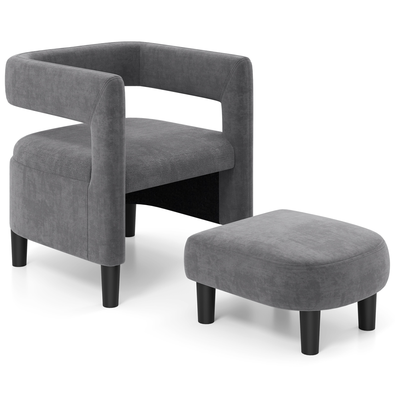 Costway Comfy Accent Armchair with Footrest Upholstered Velvet Barrel Chair & Ottoman Set