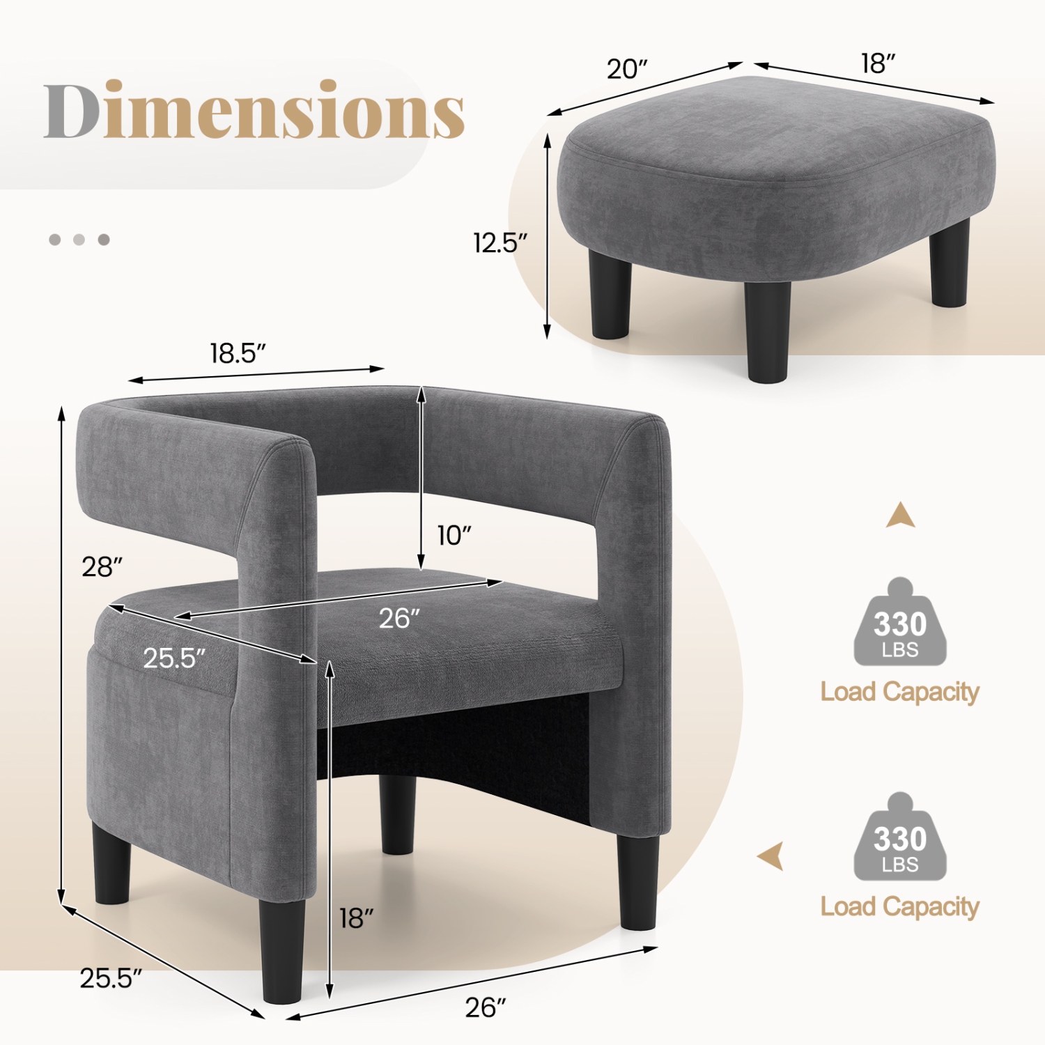 Costway Comfy Accent Armchair with Footrest Upholstered Velvet Barrel Chair & Ottoman Set
