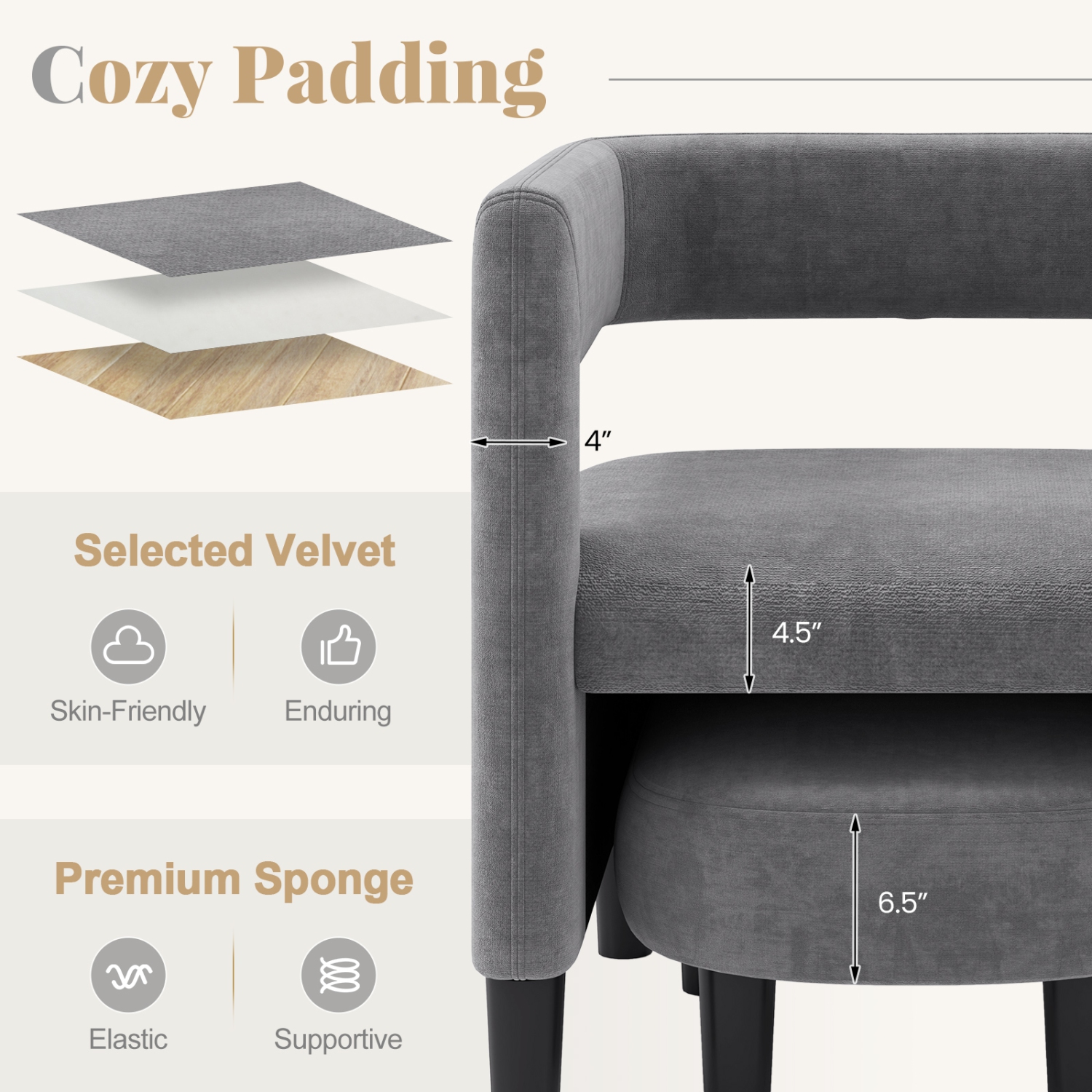 Costway Comfy Accent Armchair with Footrest Upholstered Velvet Barrel Chair & Ottoman Set