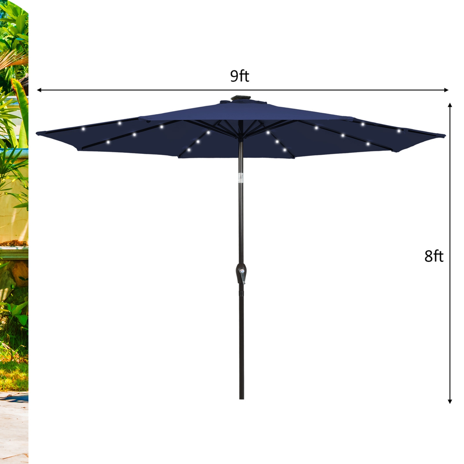 Costway 9 FT Patio Solar Umbrella LED Patio Market Steel Tilt with Crank Outdoor