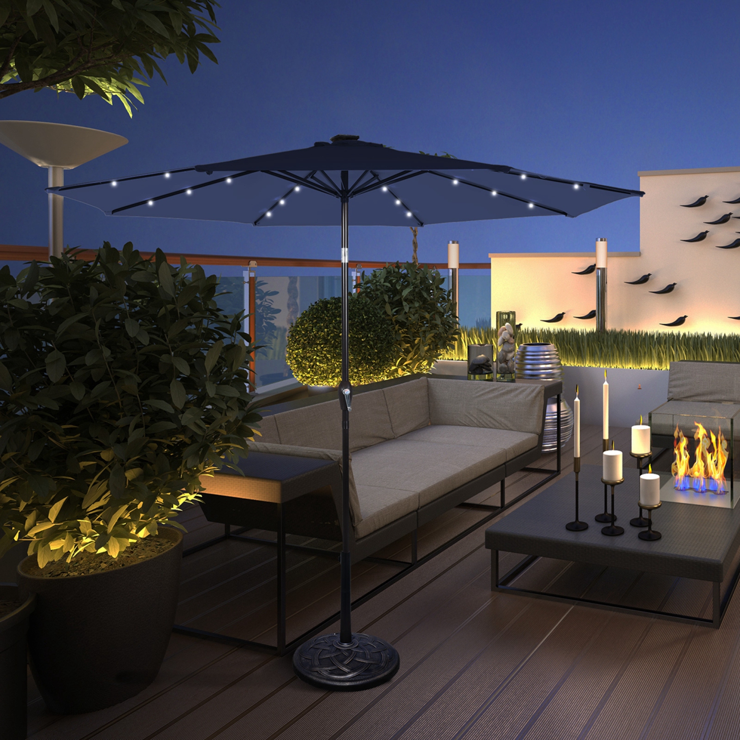 Costway 9 FT Patio Solar Umbrella LED Patio Market Steel Tilt with Crank Outdoor