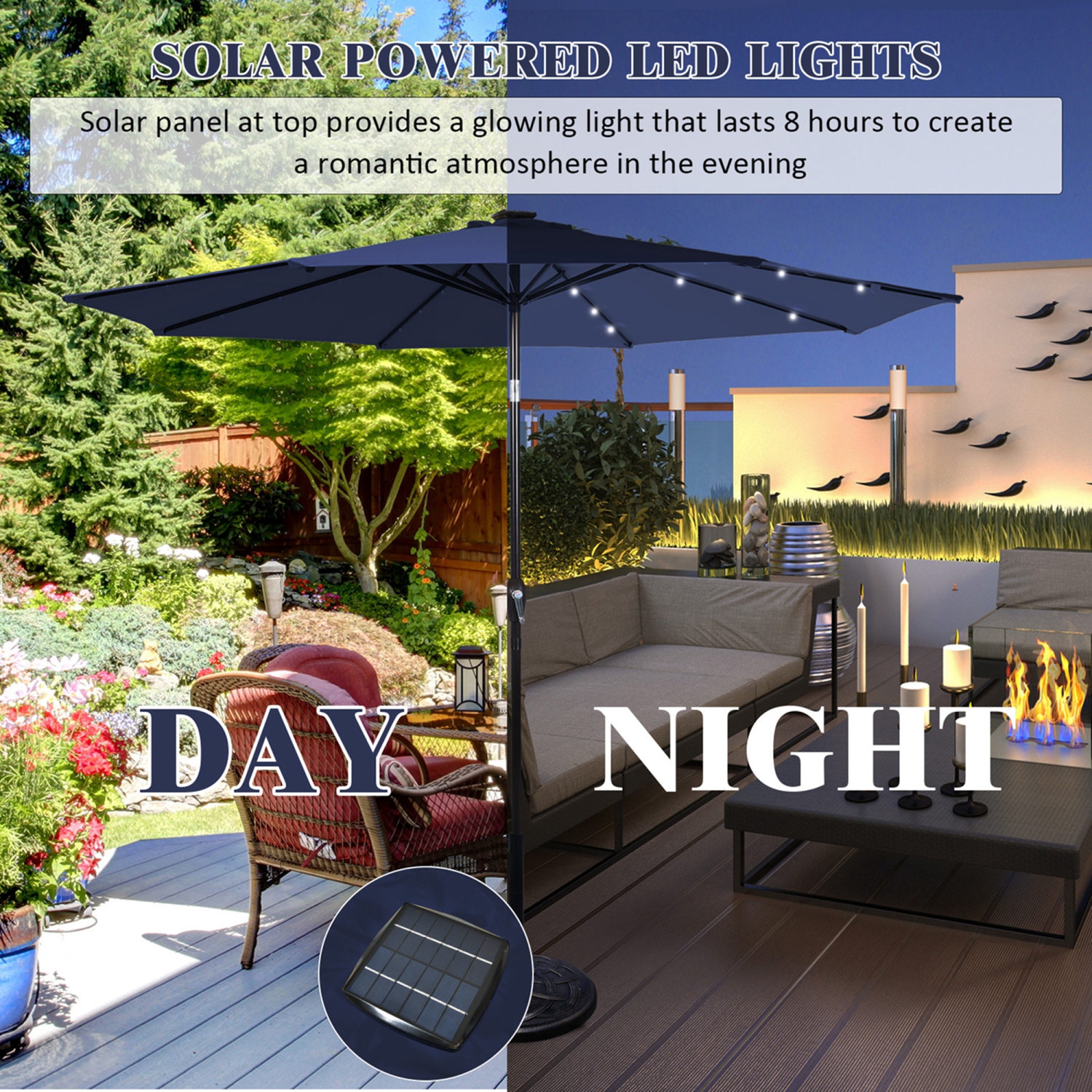 Costway 9 FT Patio Solar Umbrella LED Patio Market Steel Tilt with Crank Outdoor