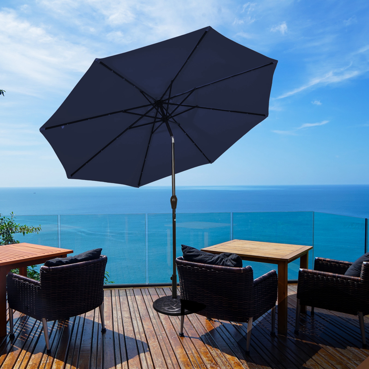 Costway 9 FT Patio Solar Umbrella LED Patio Market Steel Tilt with Crank Outdoor