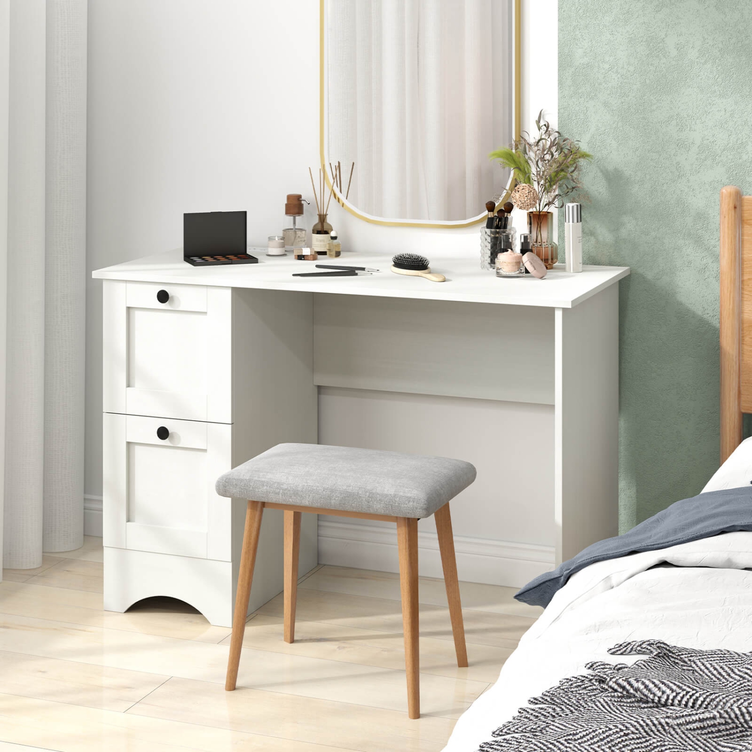 Costway Vintage Computer Desk Home Office Study Table Spacious Workstation with 3 Drawers