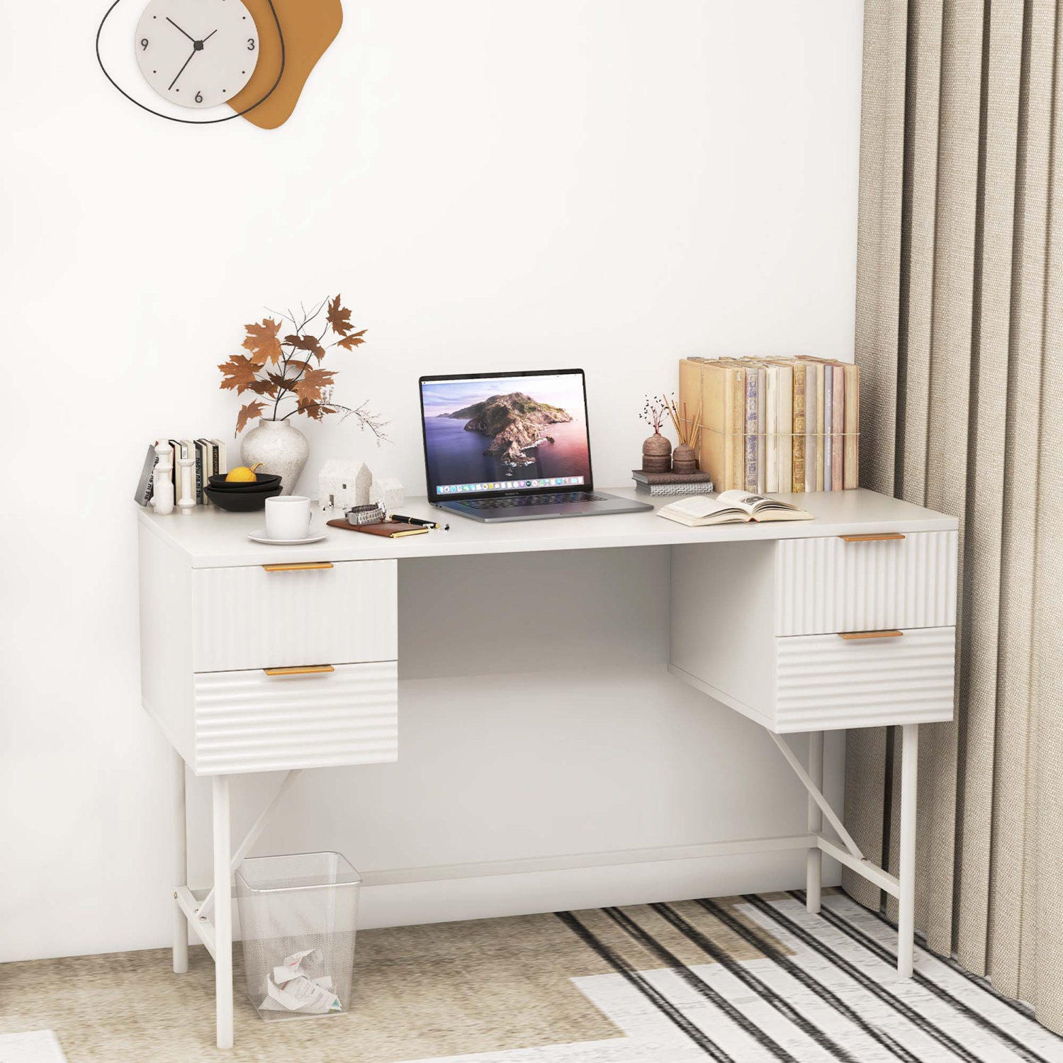 Costway 48" Computer Desk with 4 Drawers Storage Metal Frame Modern Study Writing Desk