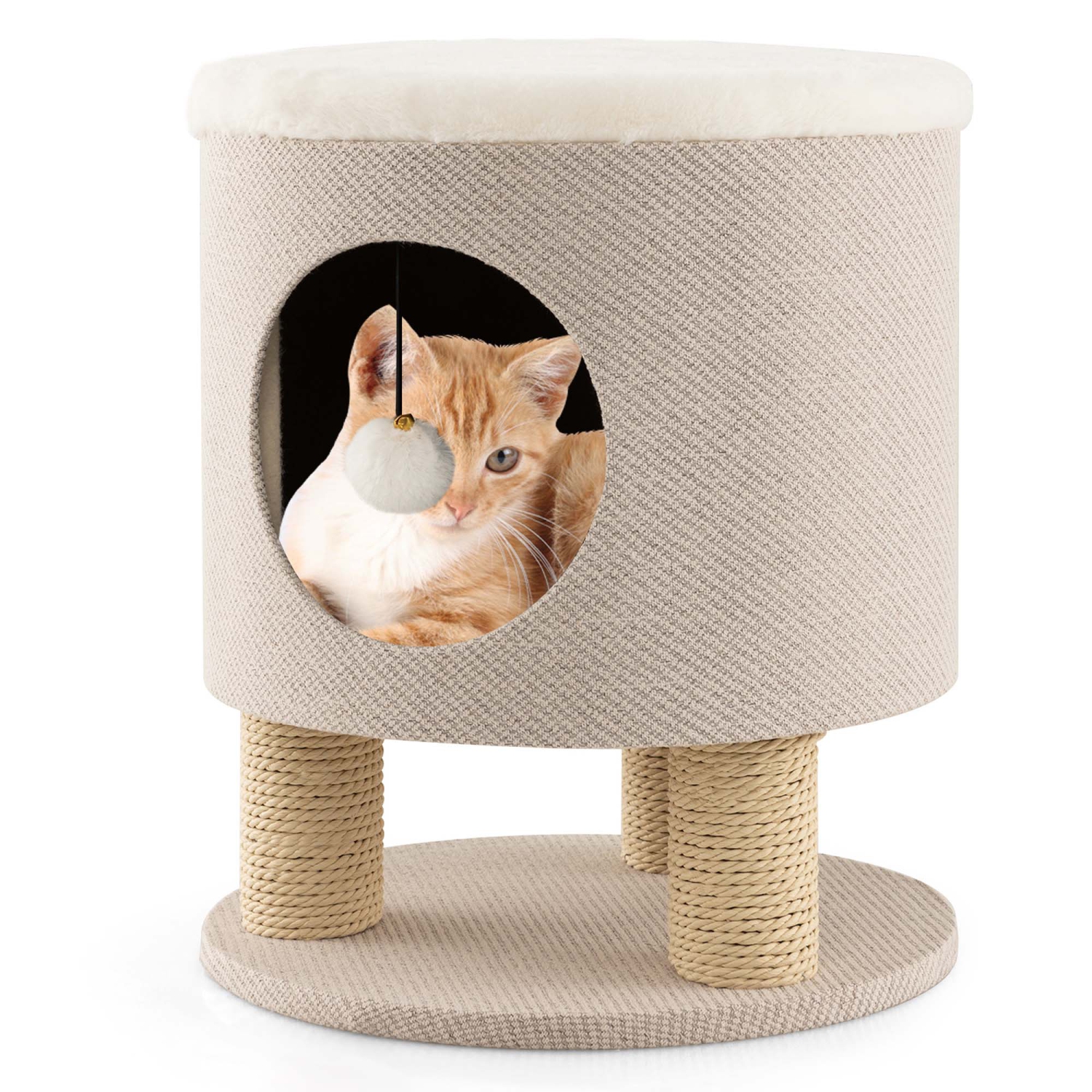 Costway 3-IN-1 Cat Condo Stool Kitty Bed with Scratching Posts & Plush Ball Toy