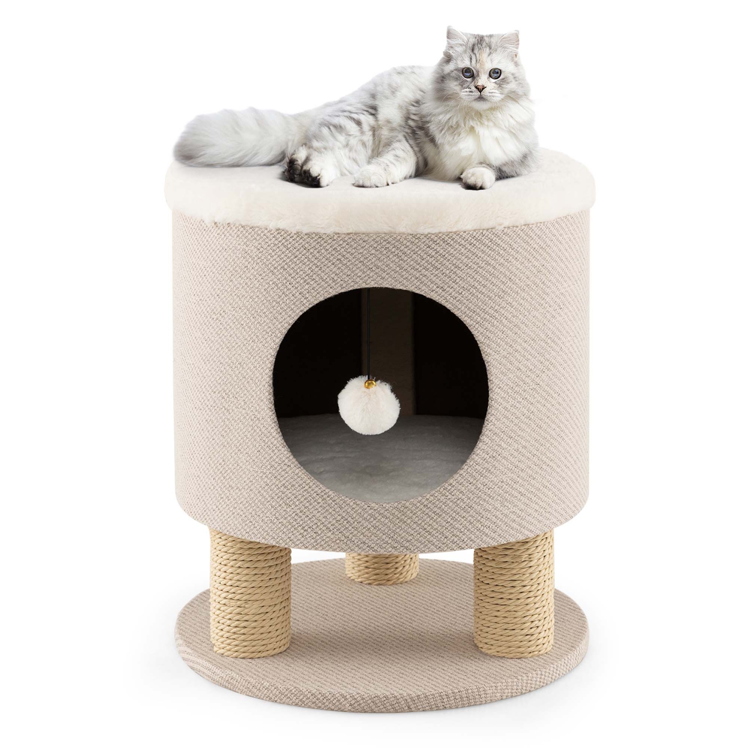 Costway 3-IN-1 Cat Condo Stool Kitty Bed with Scratching Posts & Plush Ball Toy