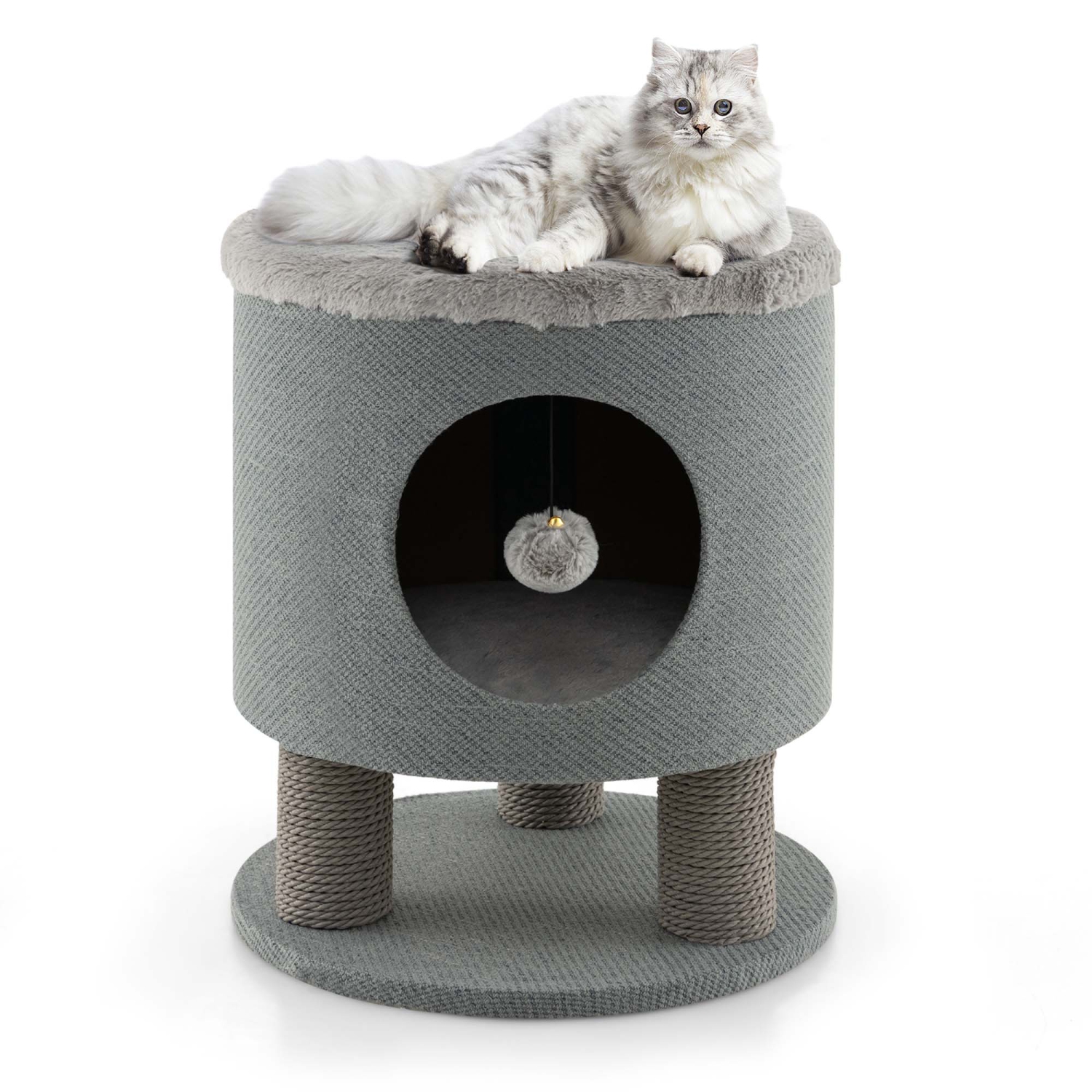Costway 3-IN-1 Cat Condo Stool Kitty Bed with Scratching Posts & Plush Ball Toy
