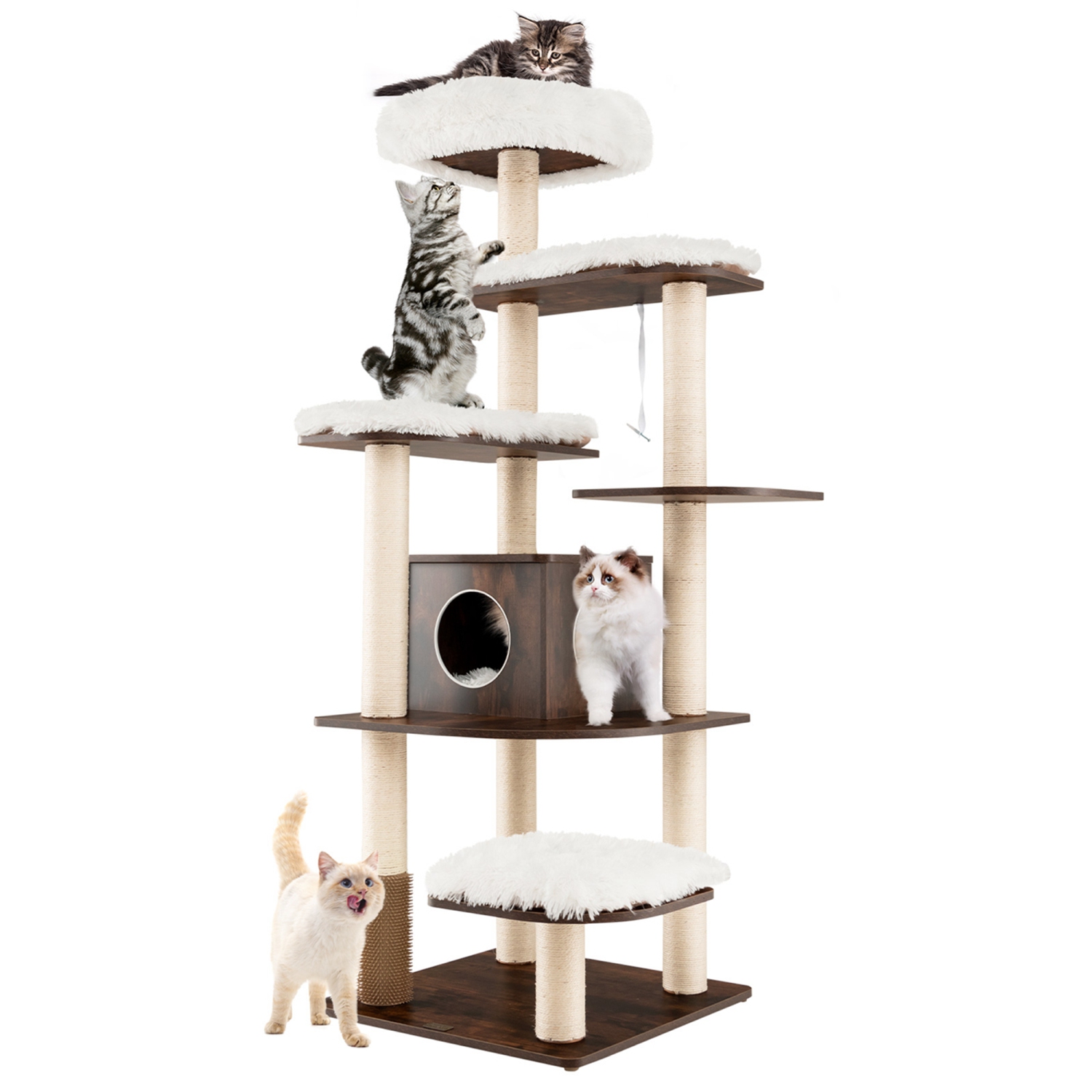 Costway Wooden Cat Tree 71" 7-Layer Cat Tower with Sisal Scratching Posts Perch & Cushions