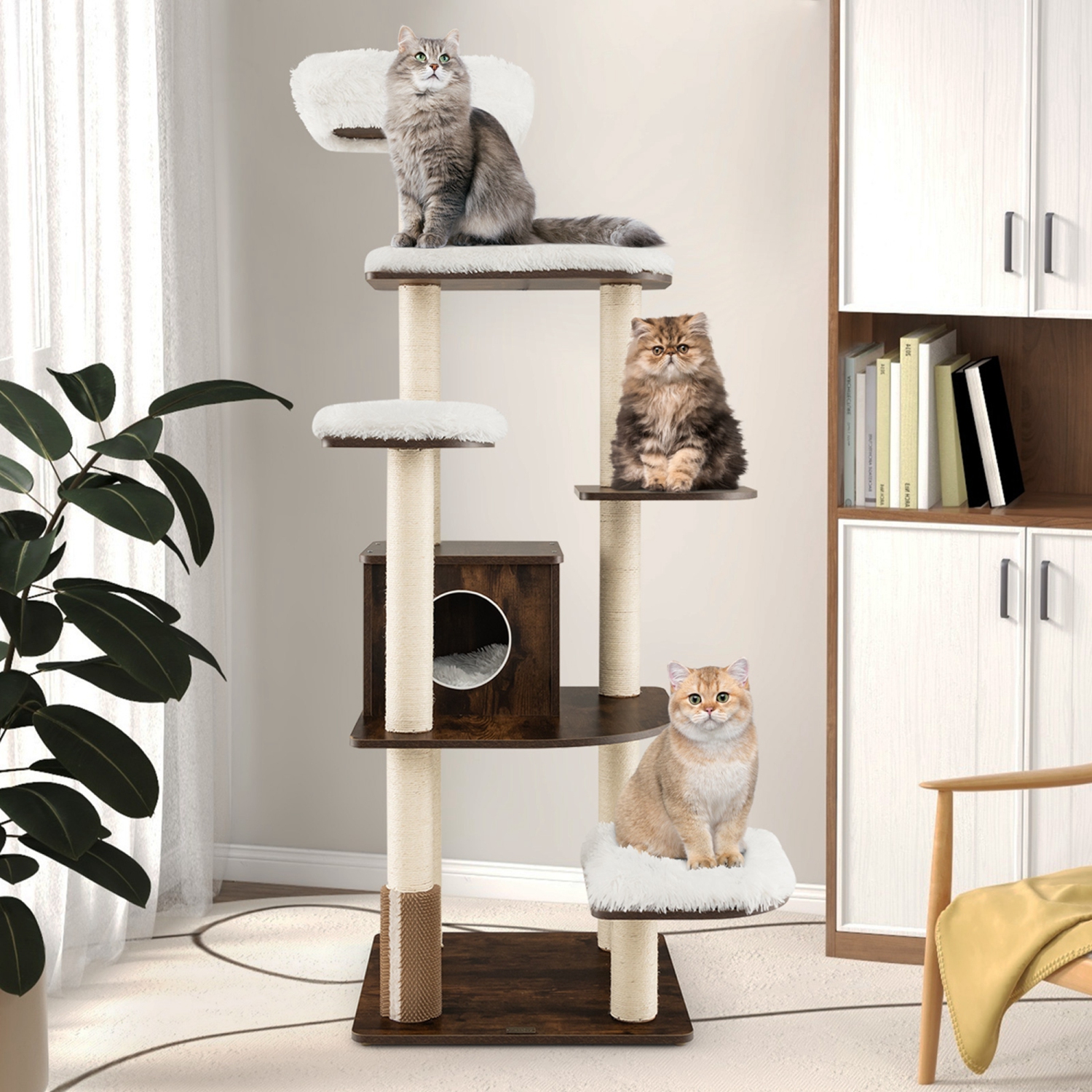 Costway Wooden Cat Tree 71" 7-Layer Cat Tower with Sisal Scratching Posts Perch & Cushions