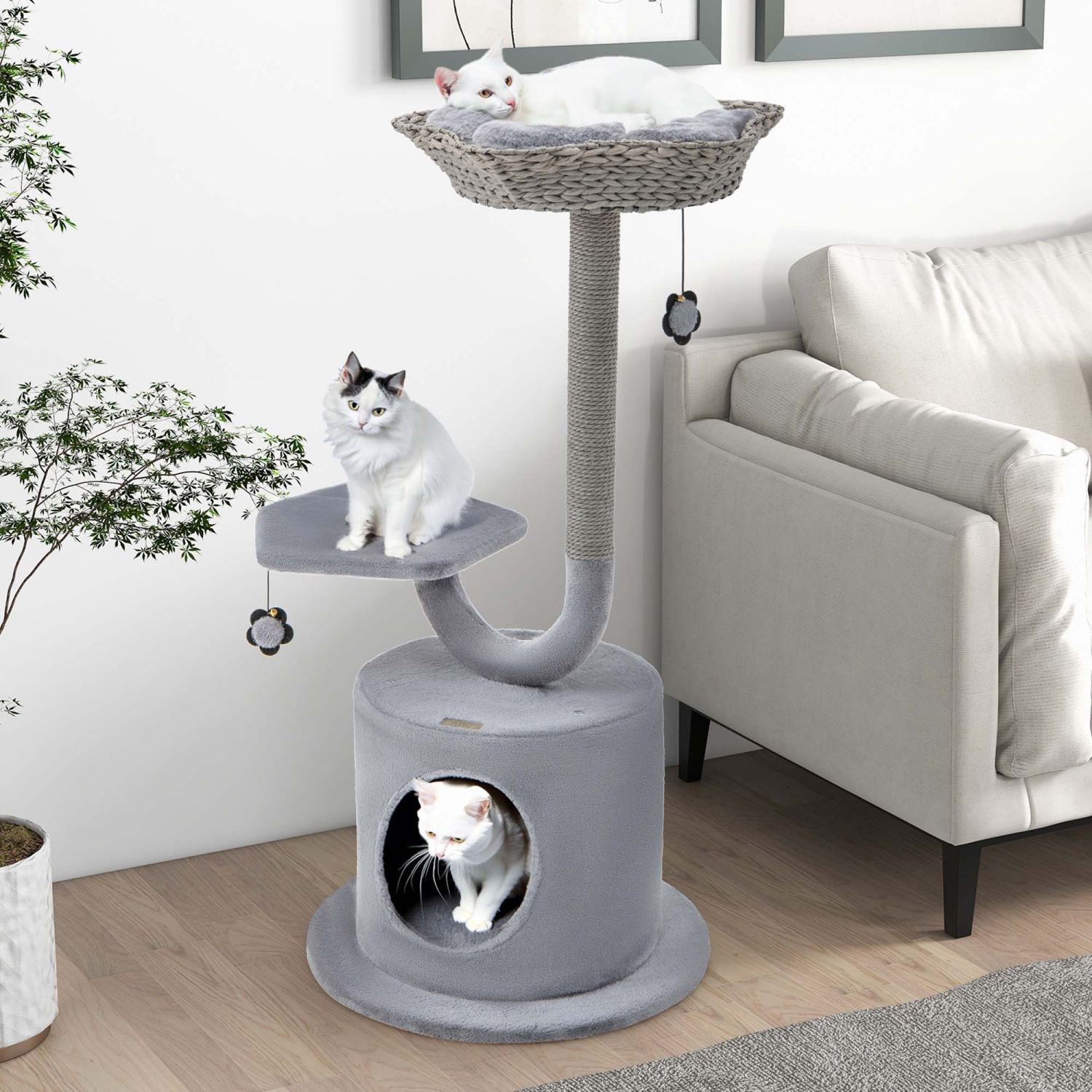 Costway 42" Cat Tree Tower 3-Layer Activity Center with Scratching Post Condo & 2 Perches